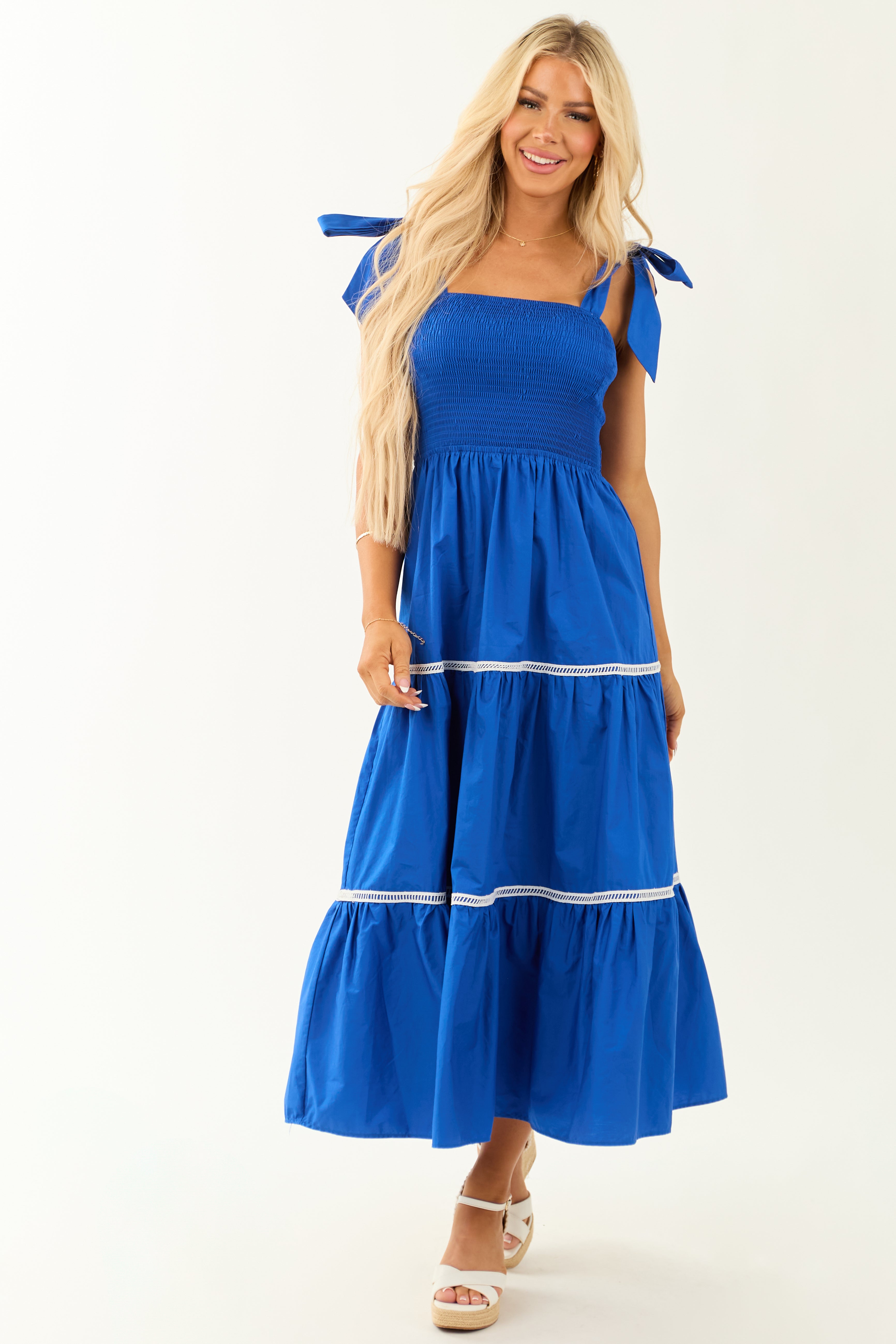 Flying Tomato Cobalt Tie Strap Sleeveless Midi Dress