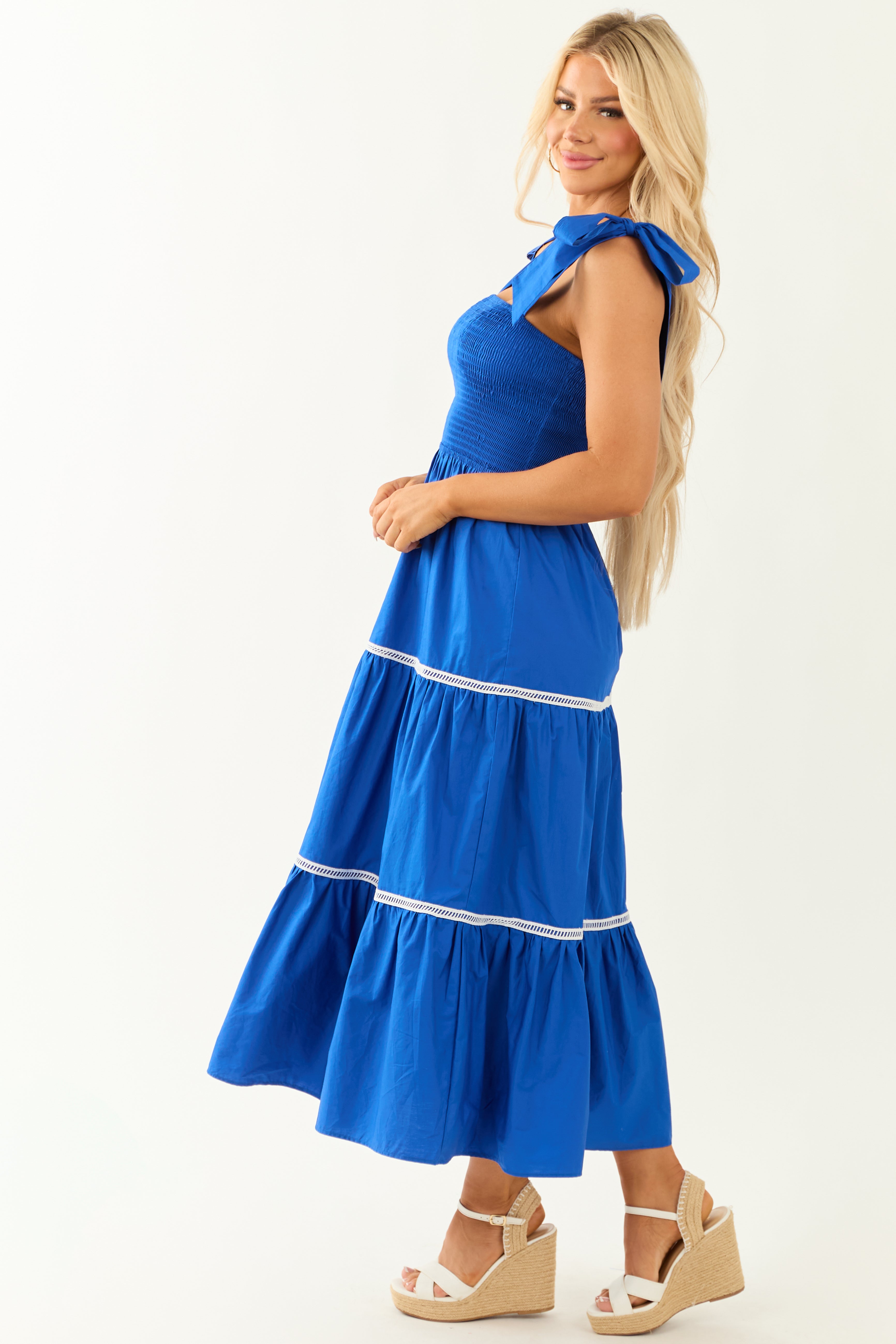 Flying Tomato Cobalt Tie Strap Sleeveless Midi Dress