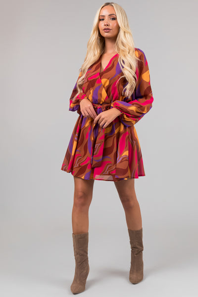 Flying Tomato Cognac Abstract Short Dress