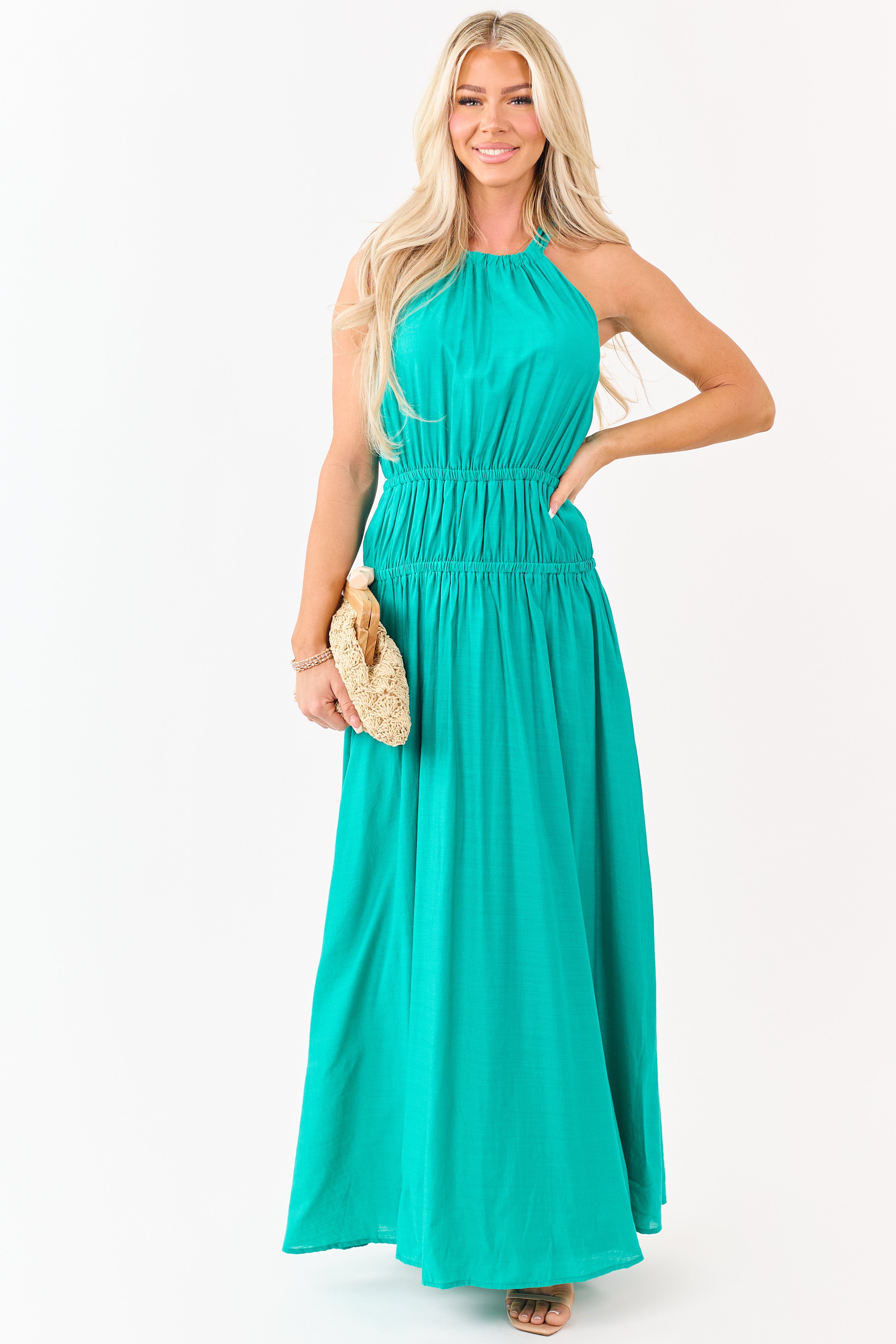 Flying Tomato Dark Teal Halter Neck Maxi Dress Flying Tomato Dark Teal Halter Neck Maxi Dress