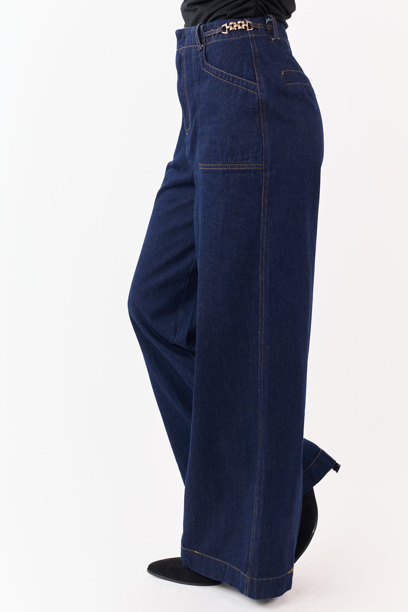 Flying Tomato Dark Wash Wide Leg Waist Detail Jeans