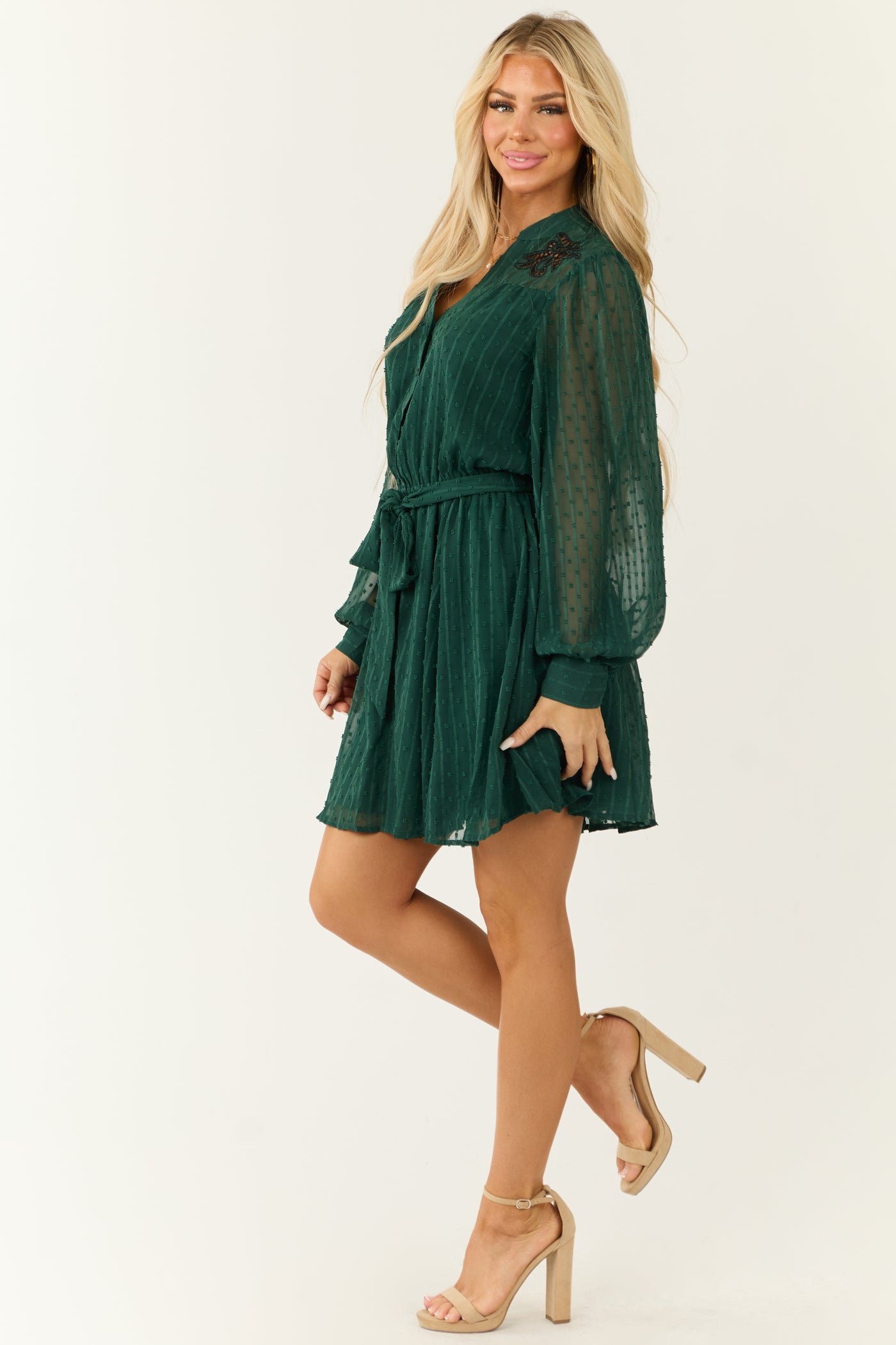 Flying Tomato Forest Green Textured Short Dress Flying Tomato Forest Green Textured Short Dress