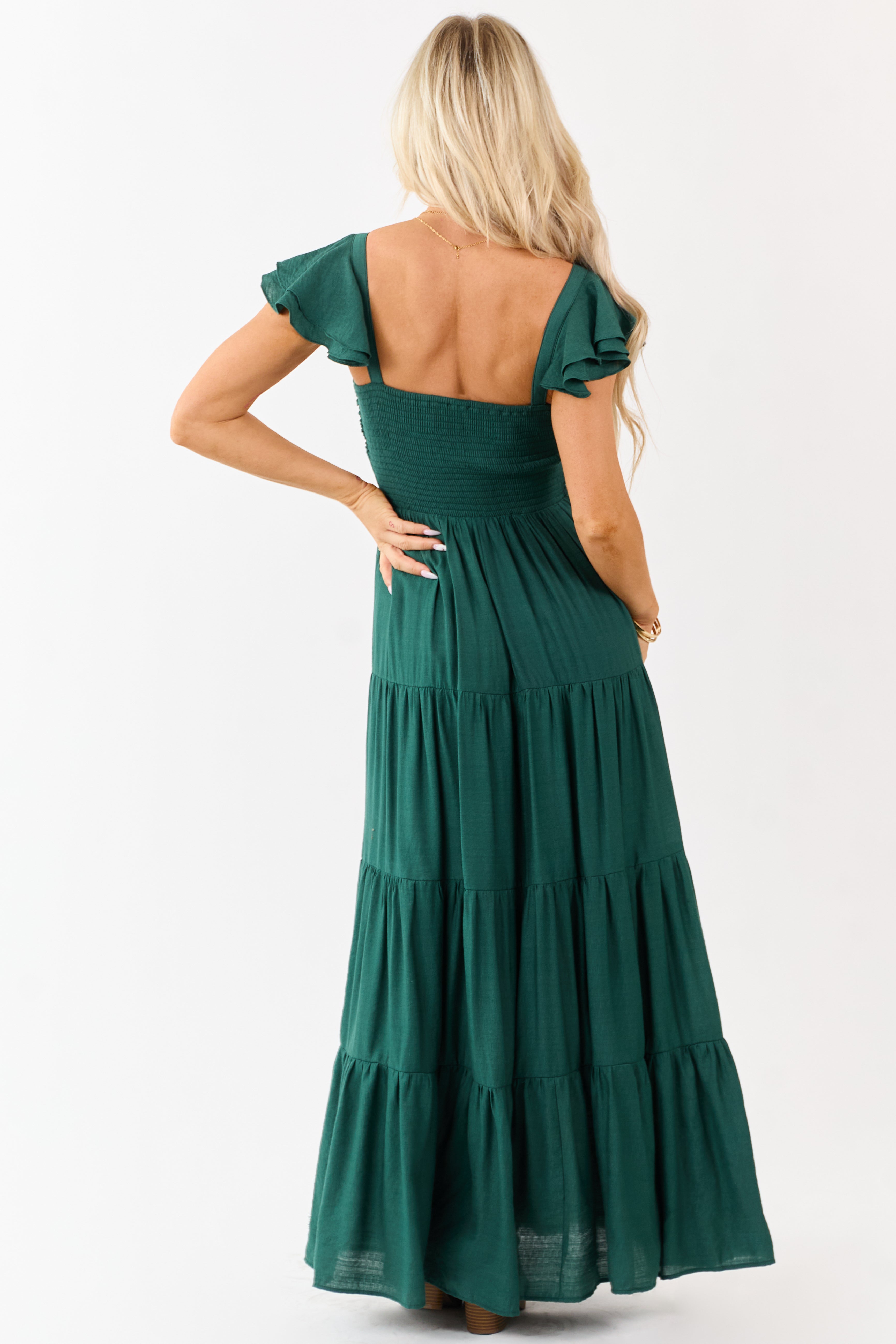 Flying Tomato Forest Green Tiered Maxi Dress