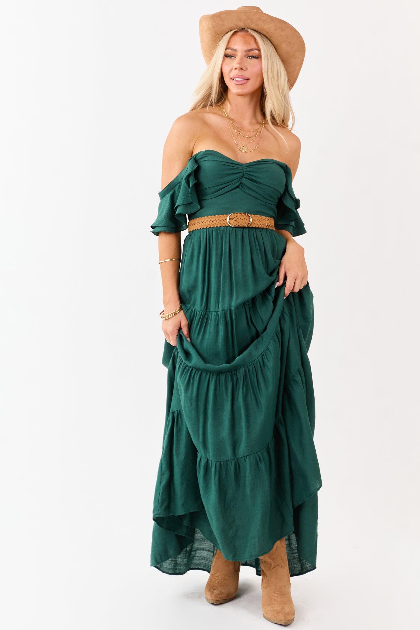 Flying Tomato Forest Green Tiered Maxi Dress
