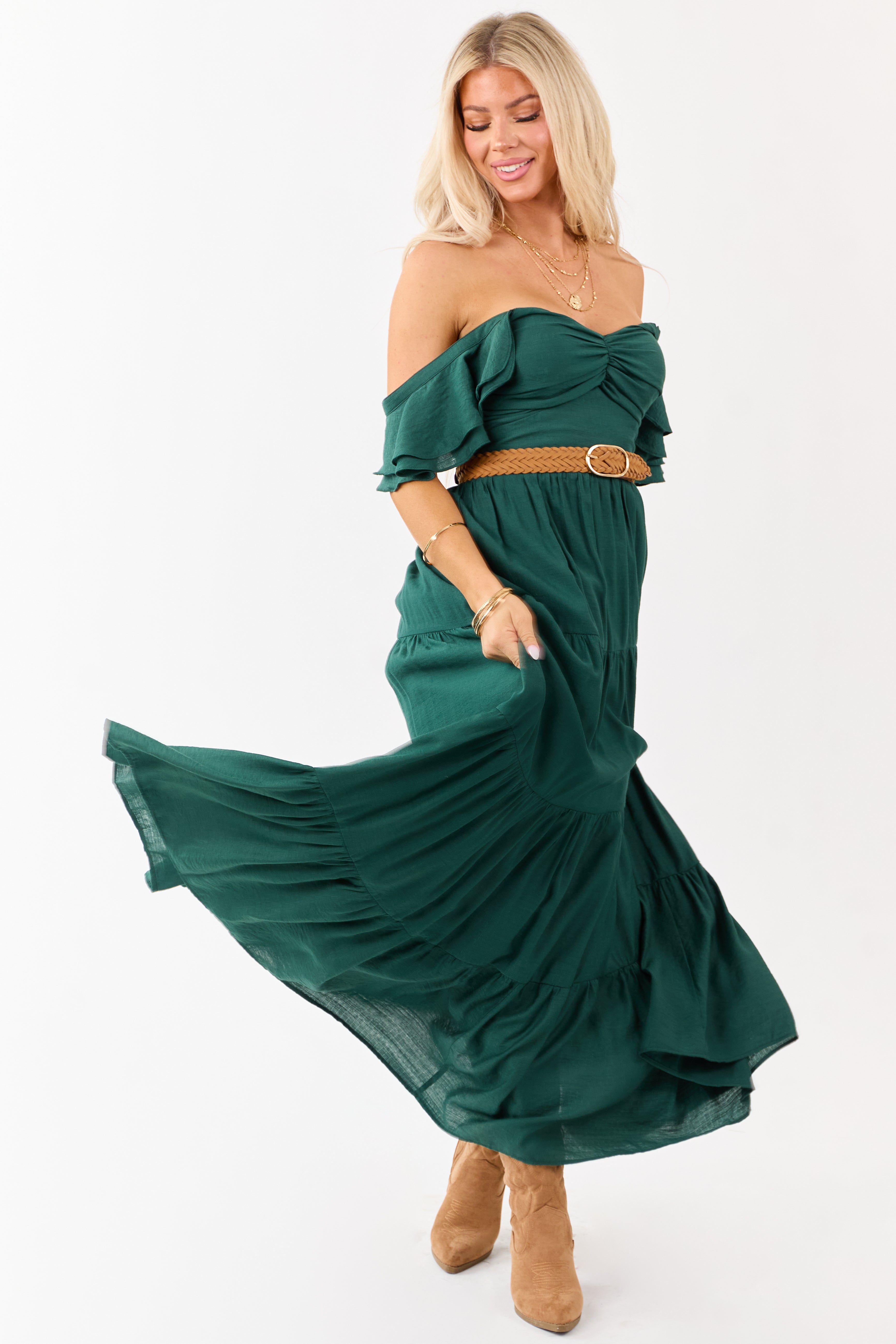 Flying Tomato Forest Green Tiered Maxi Dress
