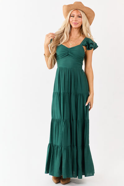 Flying Tomato Forest Green Tiered Maxi Dress