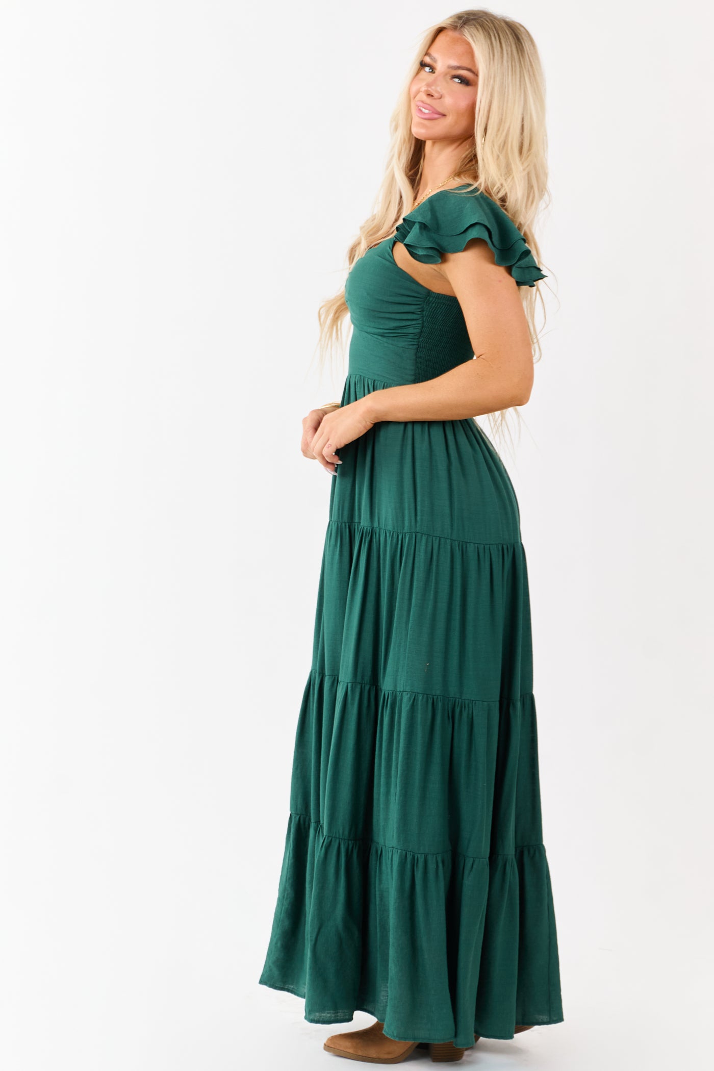 Flying Tomato Forest Green Tiered Maxi Dress
