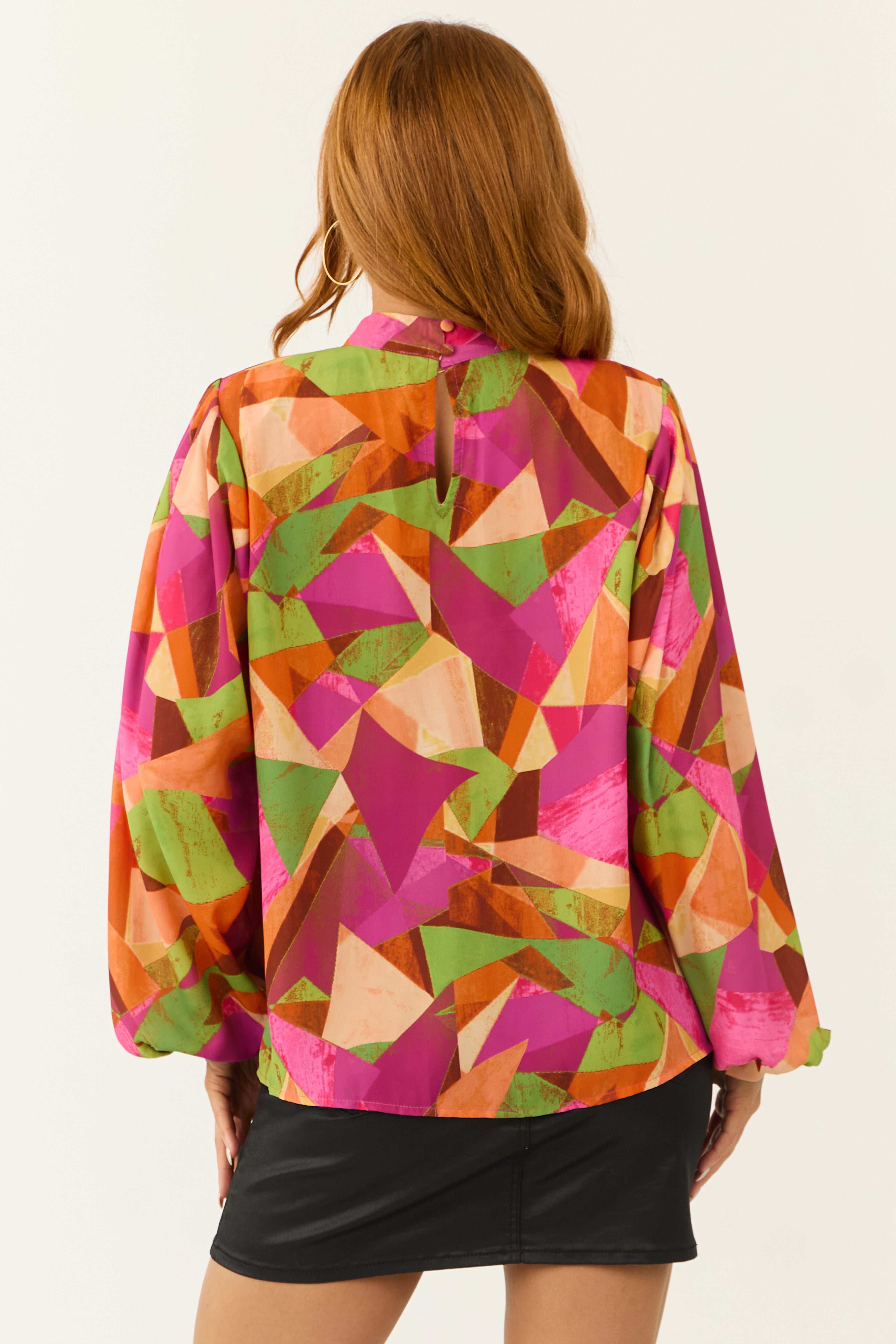 Flying Tomato Fuchsia Multicolor Geometric Blouse