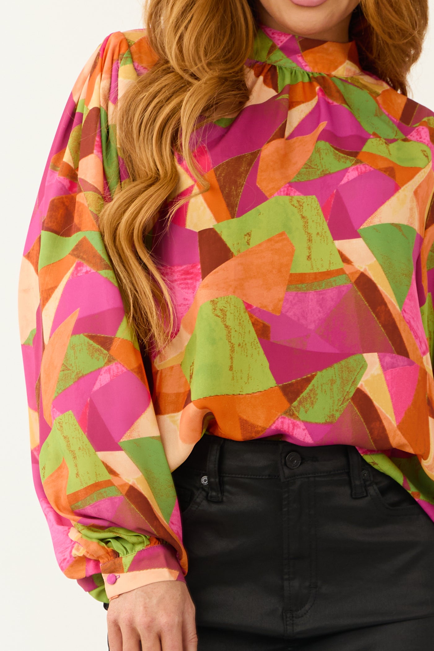 Flying Tomato Fuchsia Multicolor Geometric Blouse