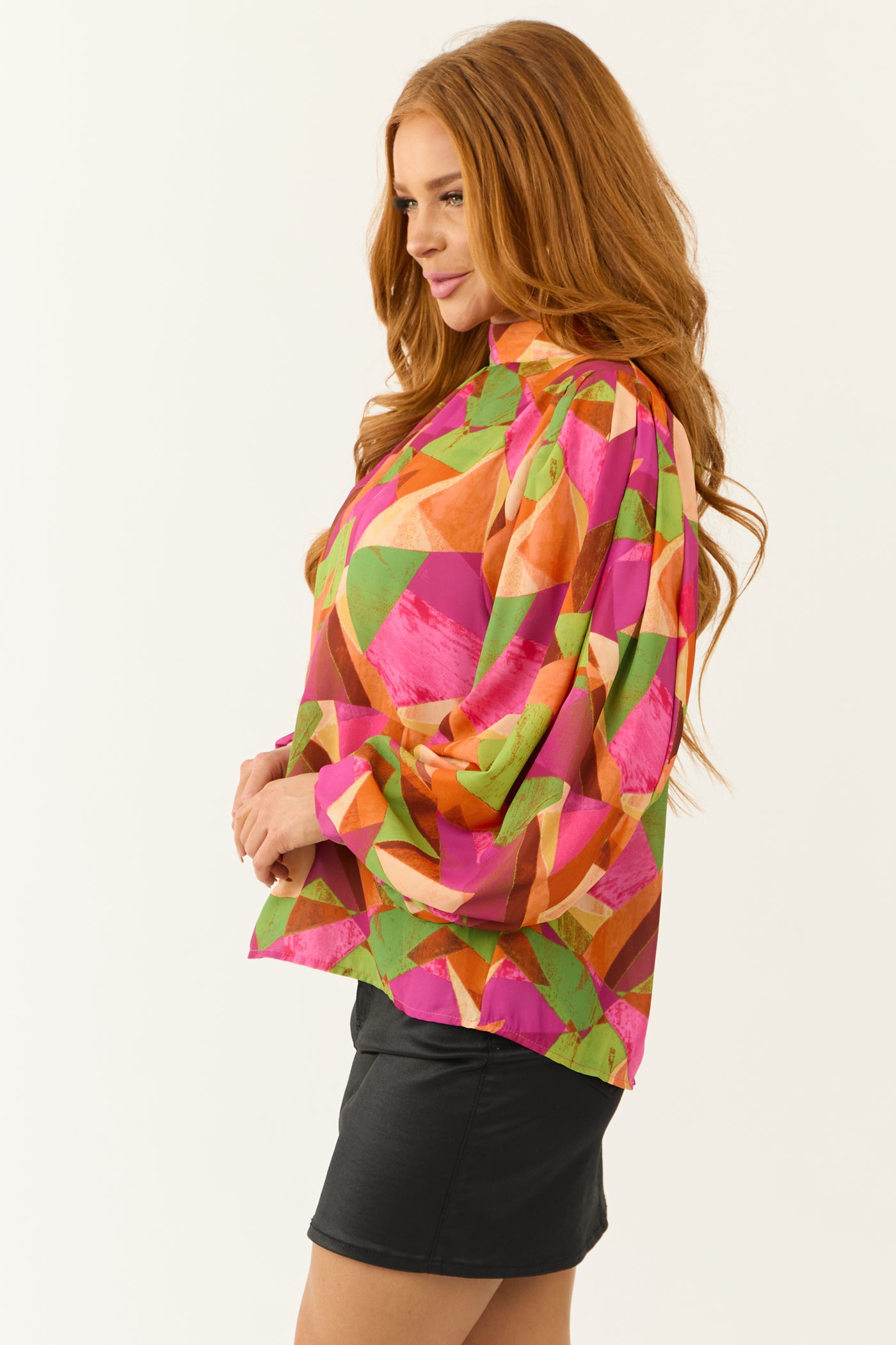 Flying Tomato Fuchsia Multicolor Geometric Blouse