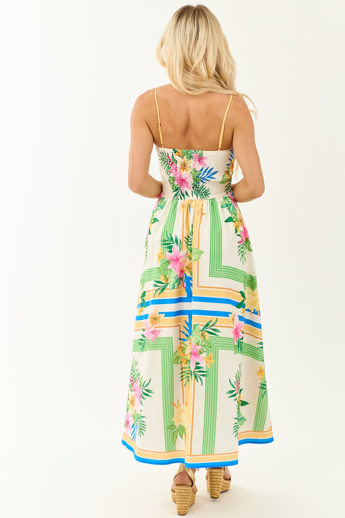 Flying Tomato Ivory Abstract Floral Print Maxi Dress