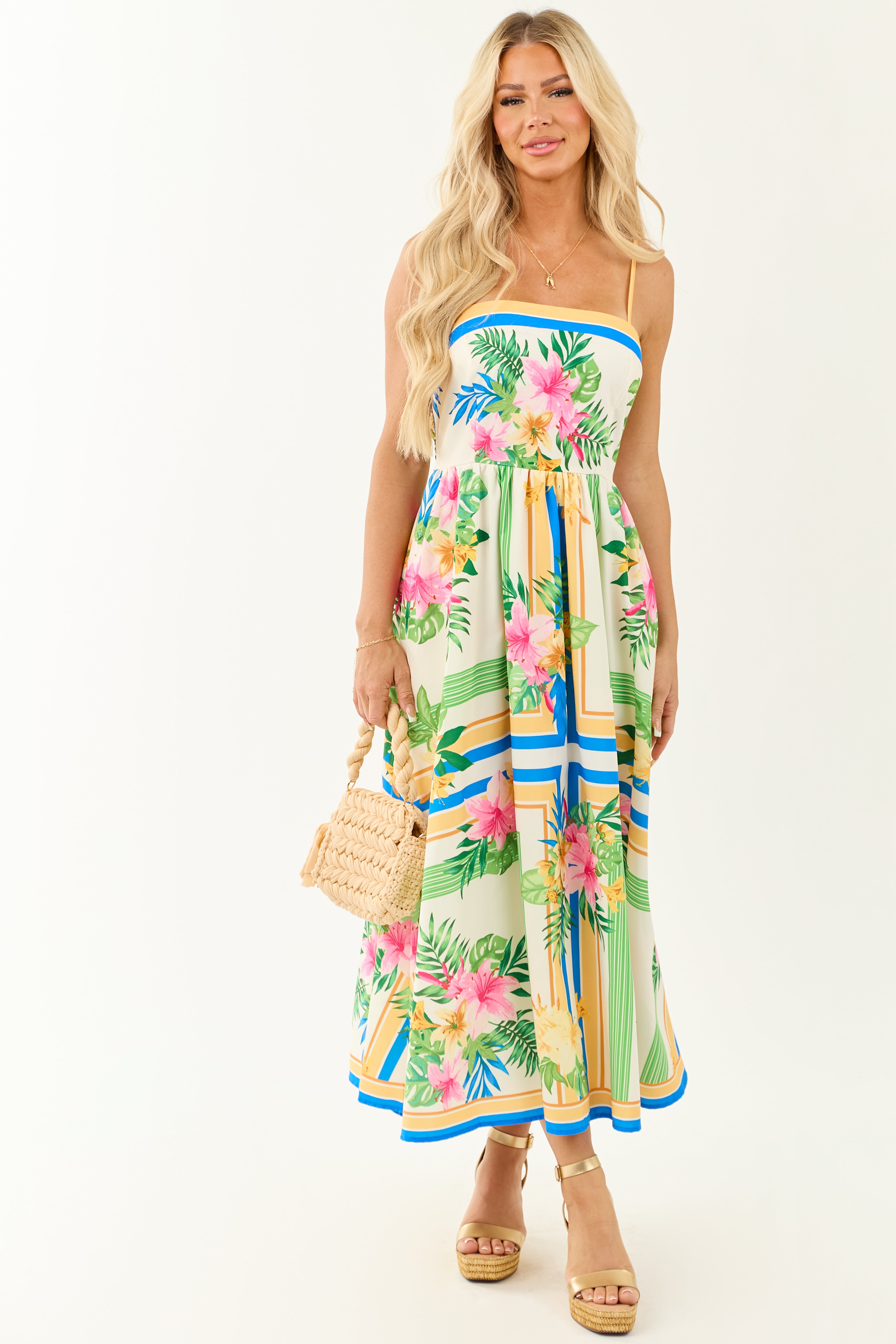 Flying Tomato Ivory Abstract Floral Print Maxi Dress