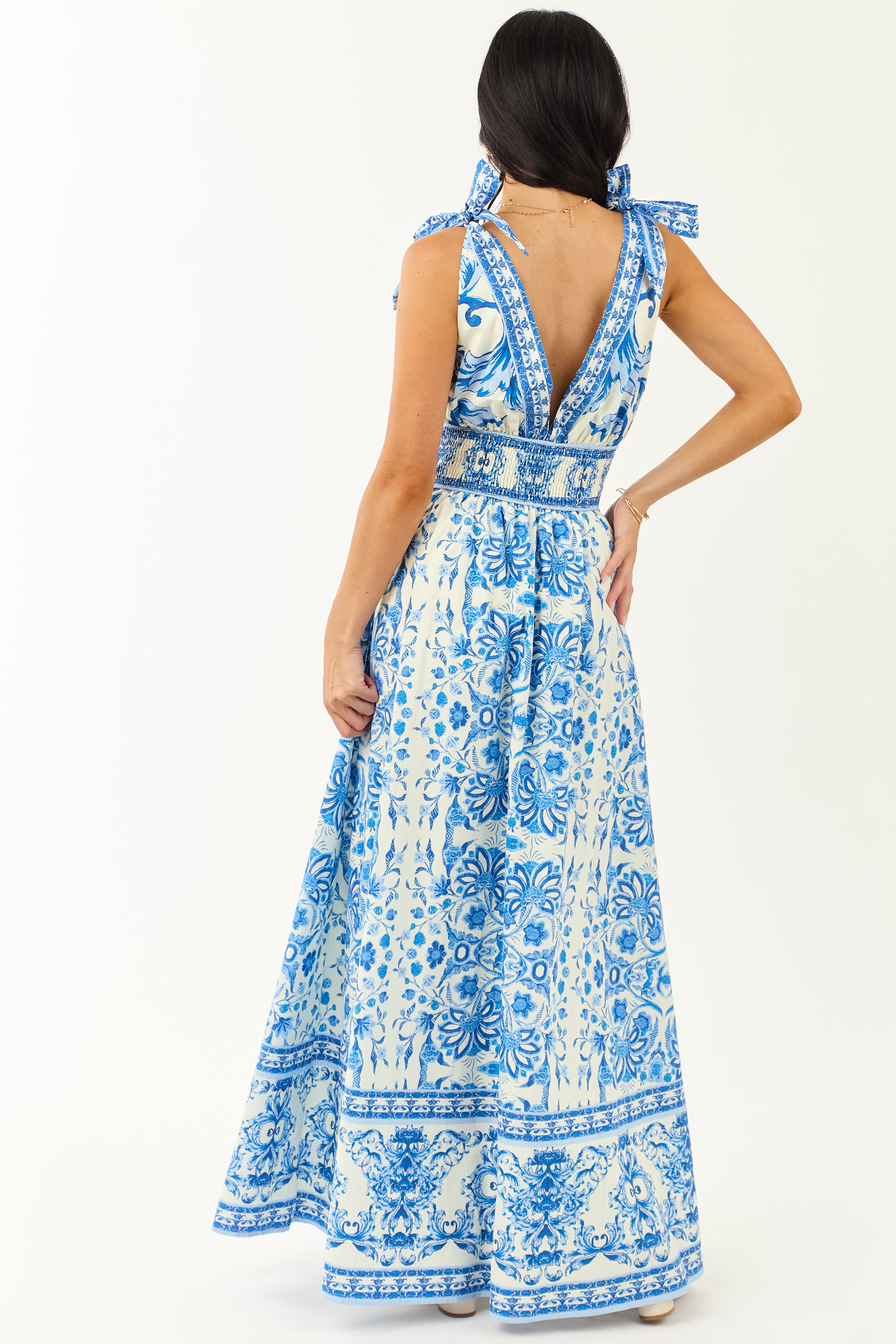 Flying Tomato Ivory Abstract Print Cotton Maxi Dress