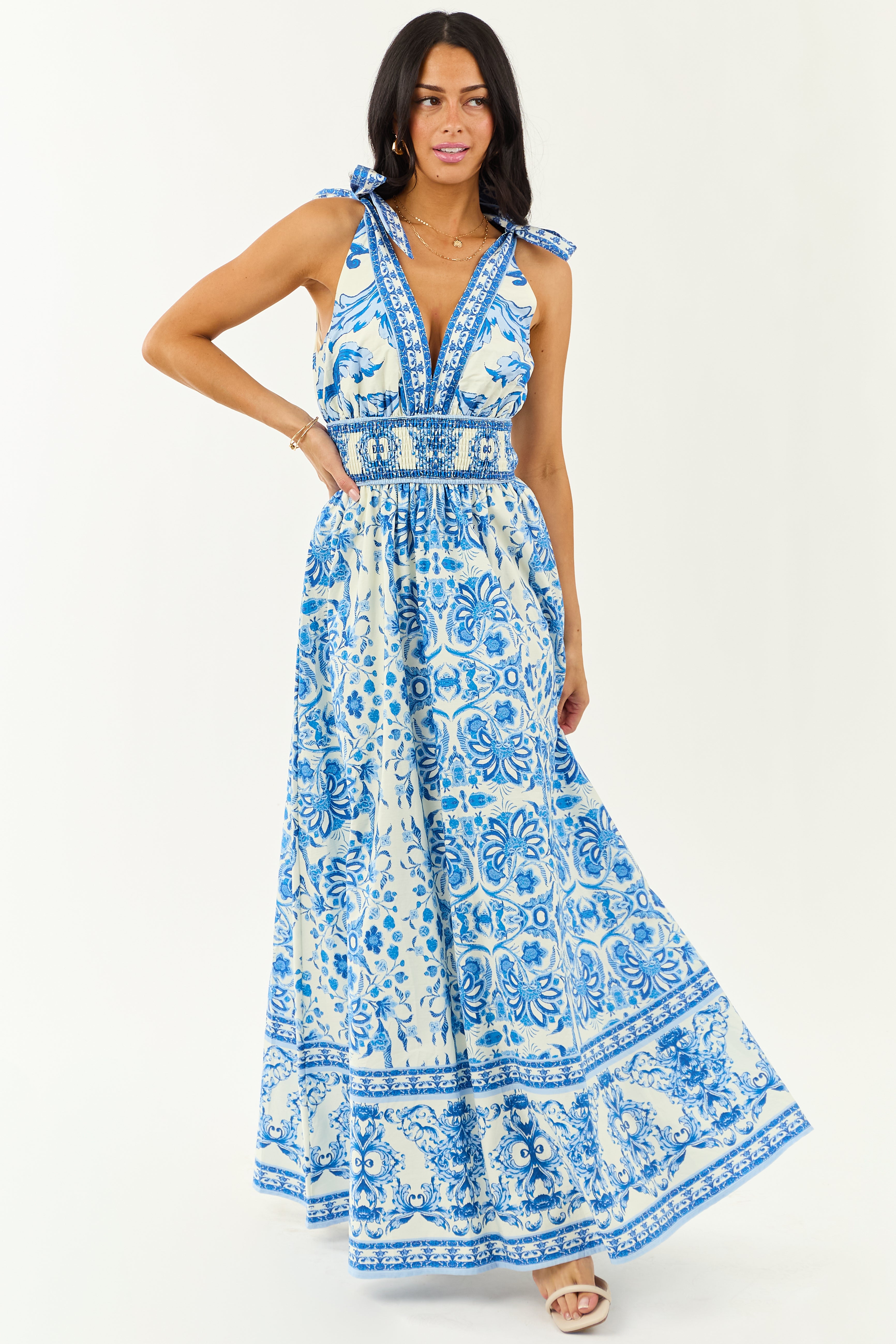 Flying Tomato Ivory Abstract Print Cotton Maxi Dress