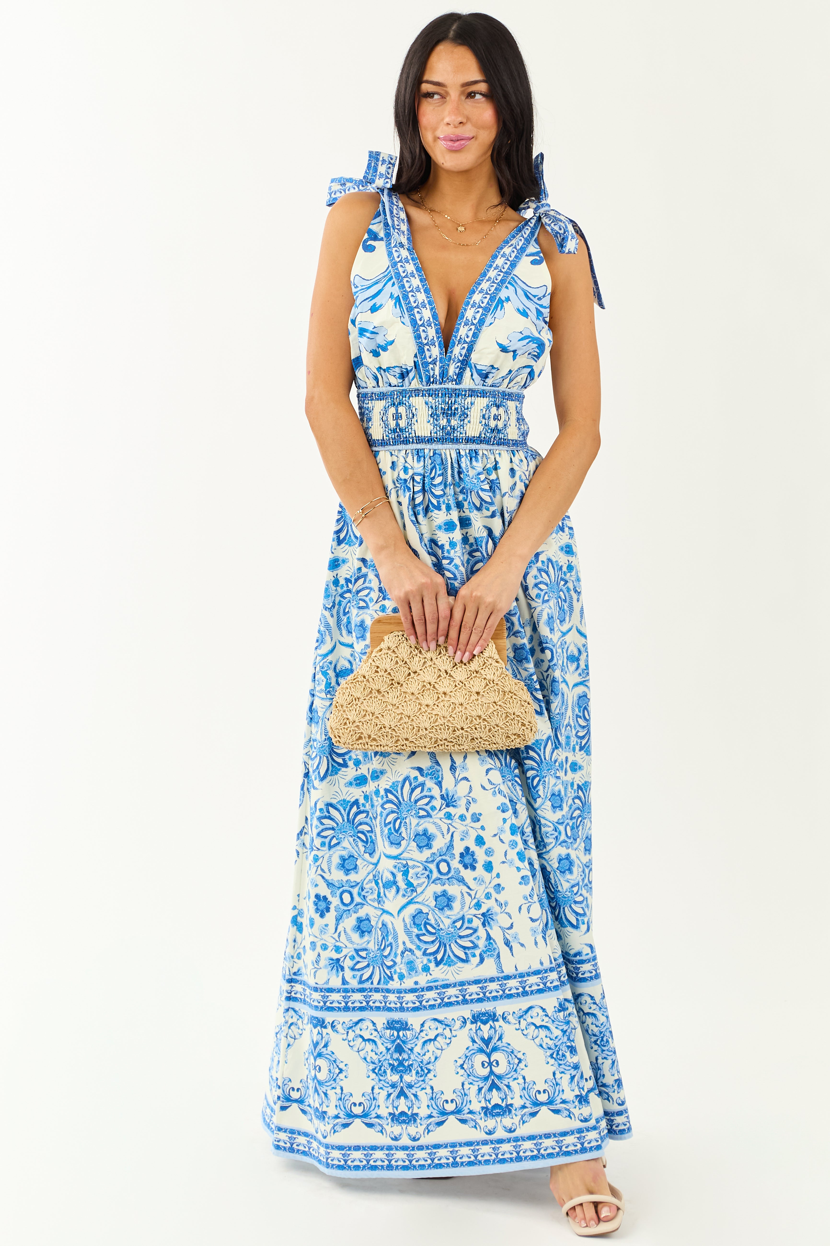 Flying Tomato Ivory Abstract Print Cotton Maxi Dress