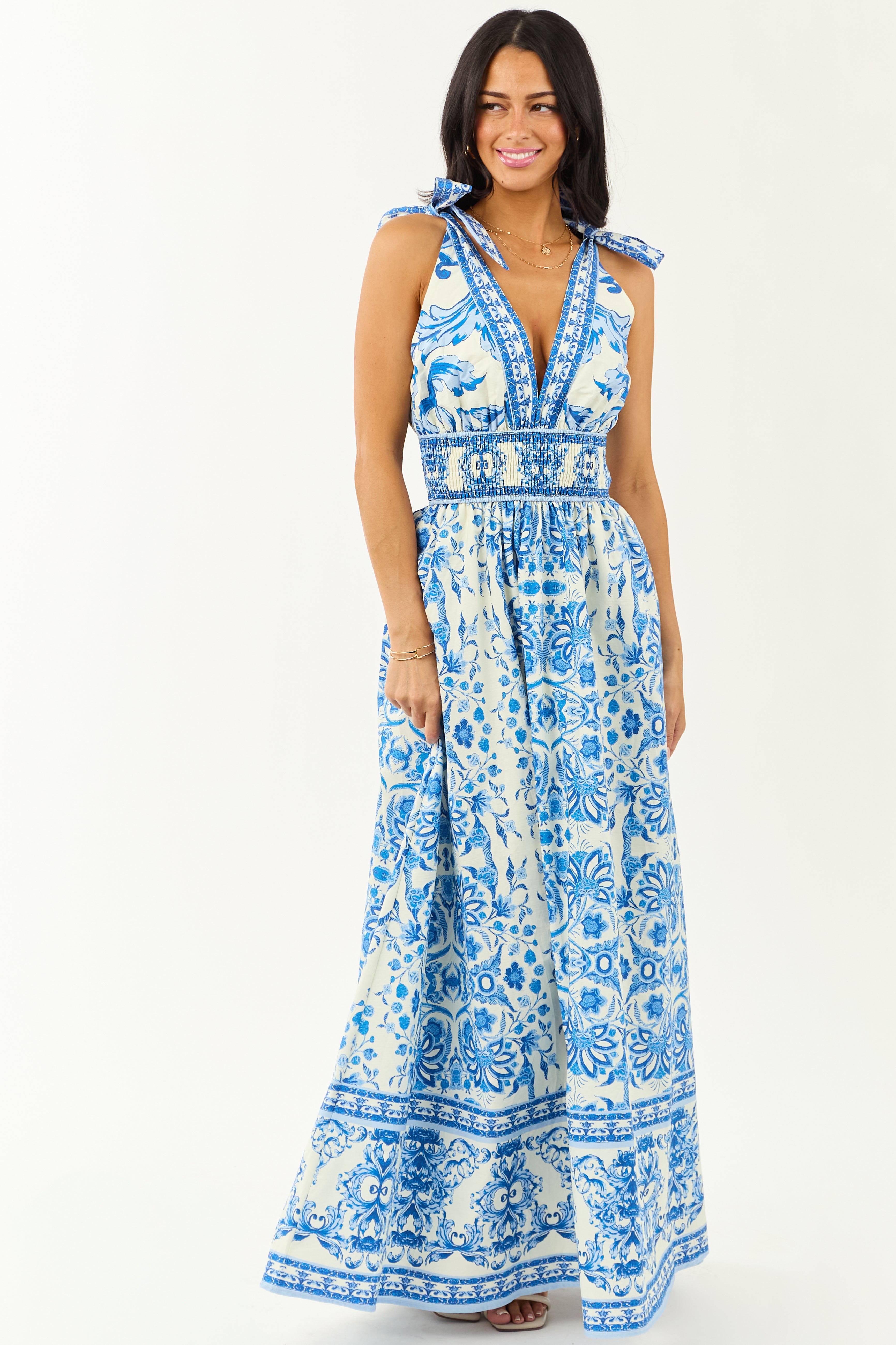 Flying Tomato Ivory Abstract Print Cotton Maxi Dress