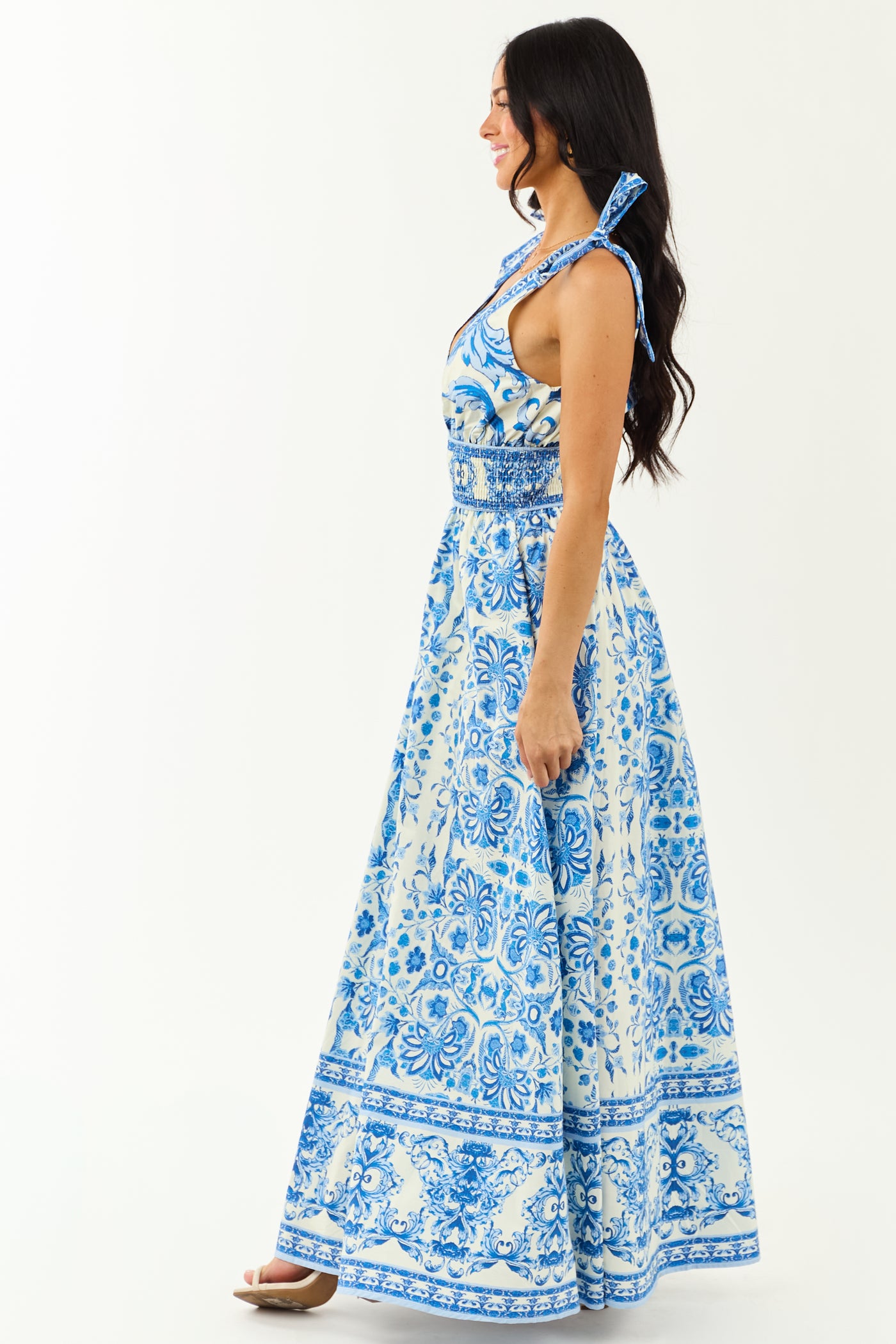 Flying Tomato Ivory Abstract Print Cotton Maxi Dress