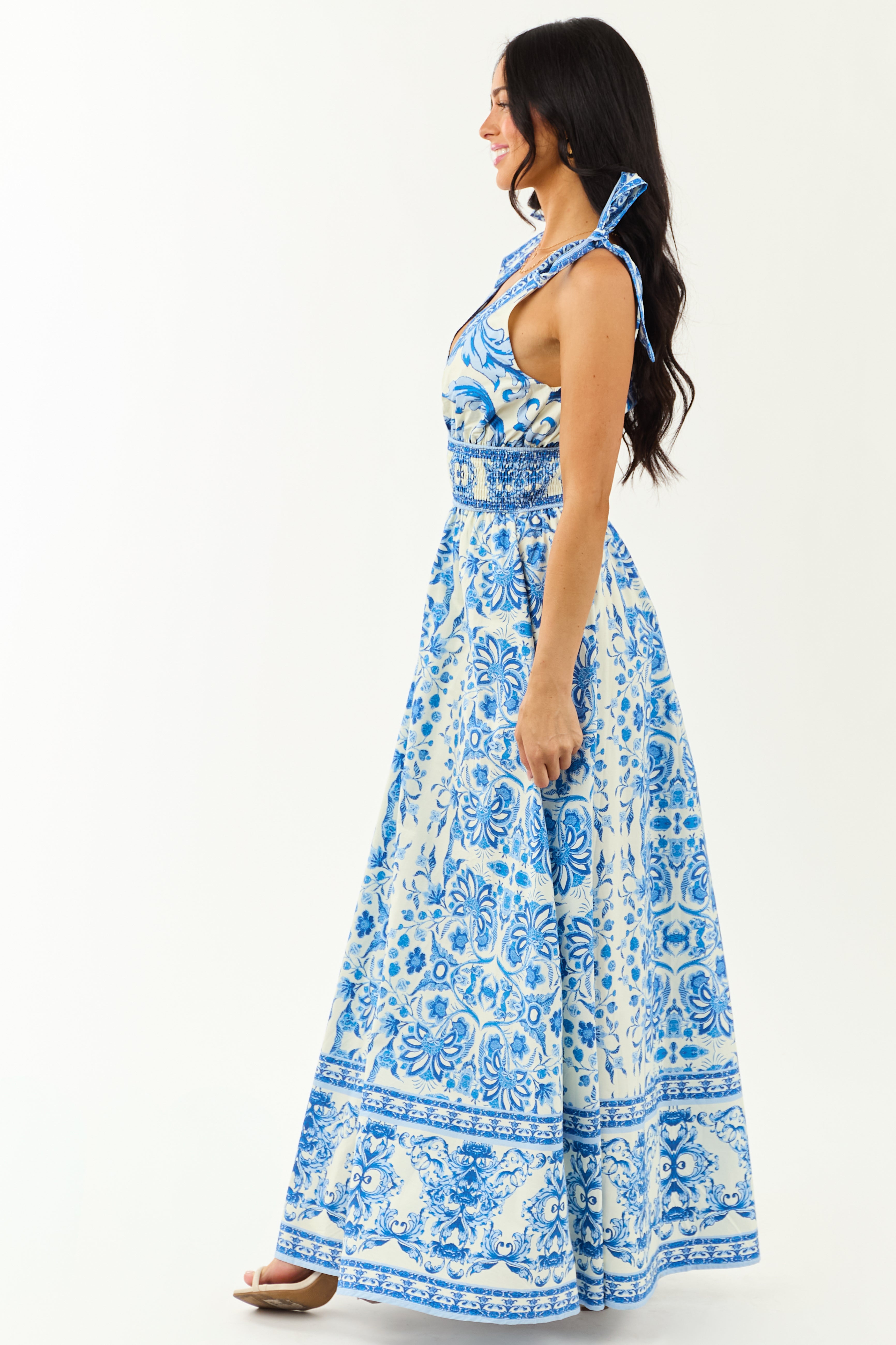Flying Tomato Ivory Abstract Print Cotton Maxi Dress