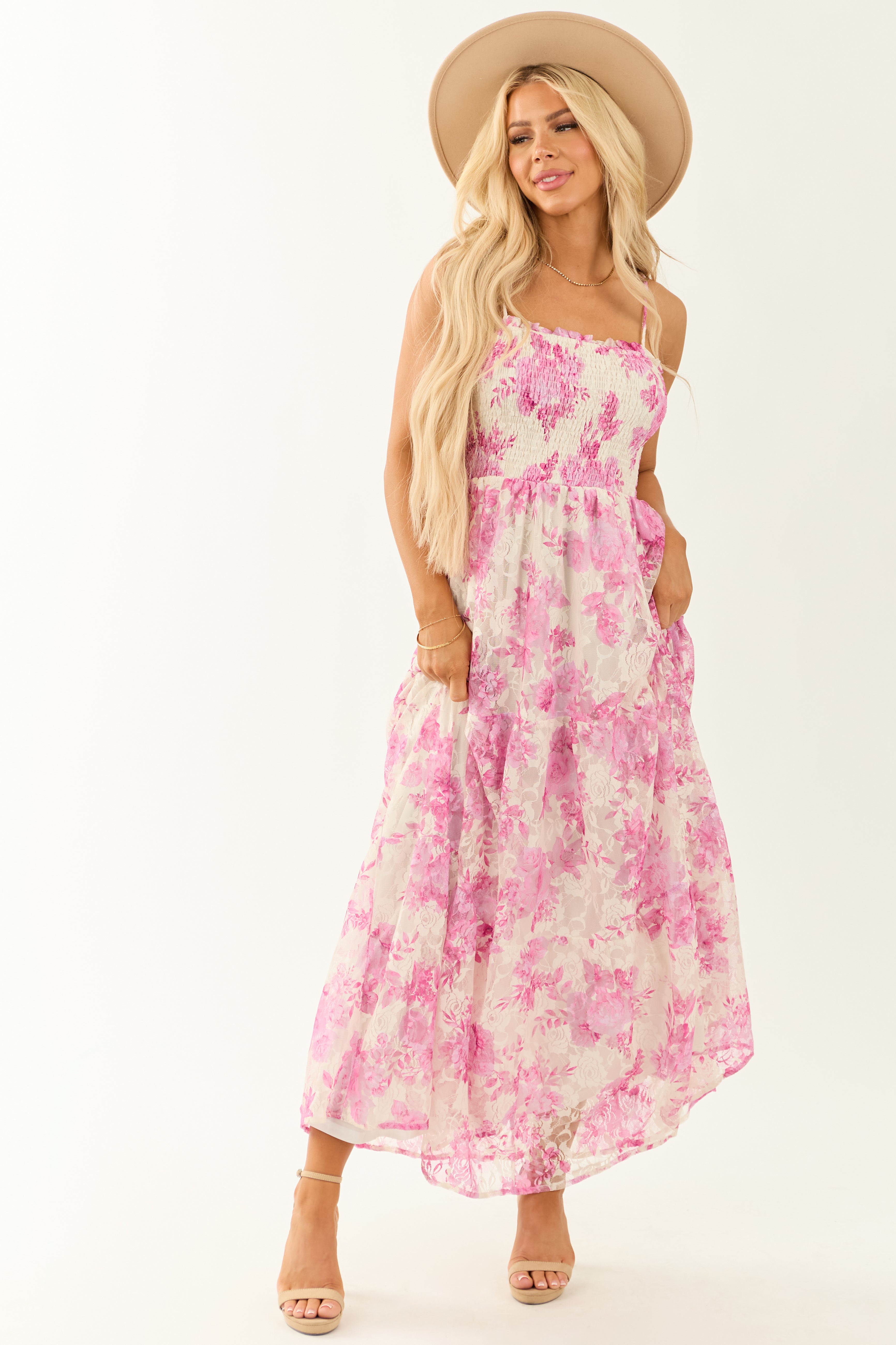 Flying Tomato Ivory Floral Sleeveless Maxi Dress