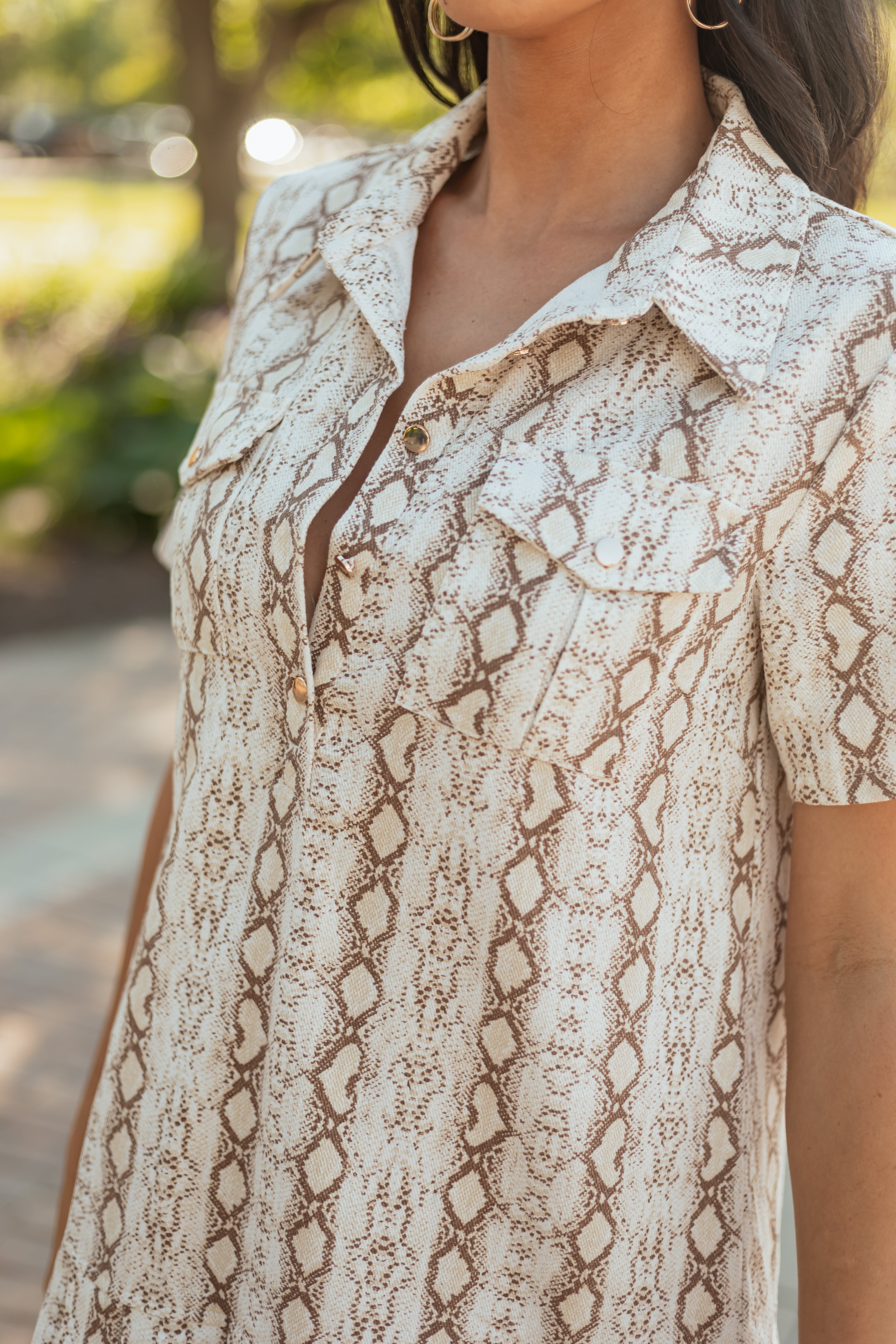 Flying Tomato Ivory Snakeskin Print Denim Mini Dress