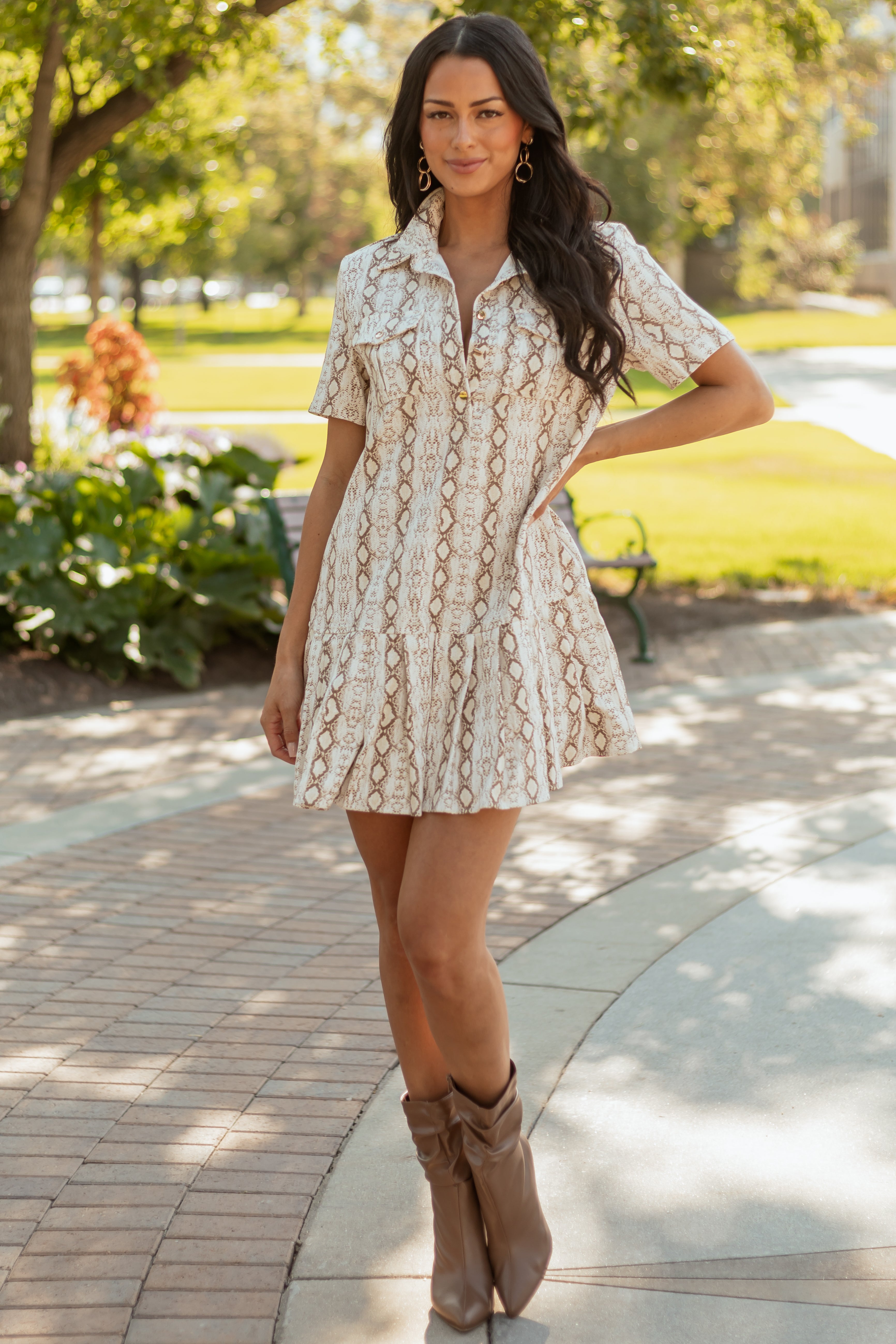 Flying Tomato Ivory Snakeskin Print Denim Mini Dress