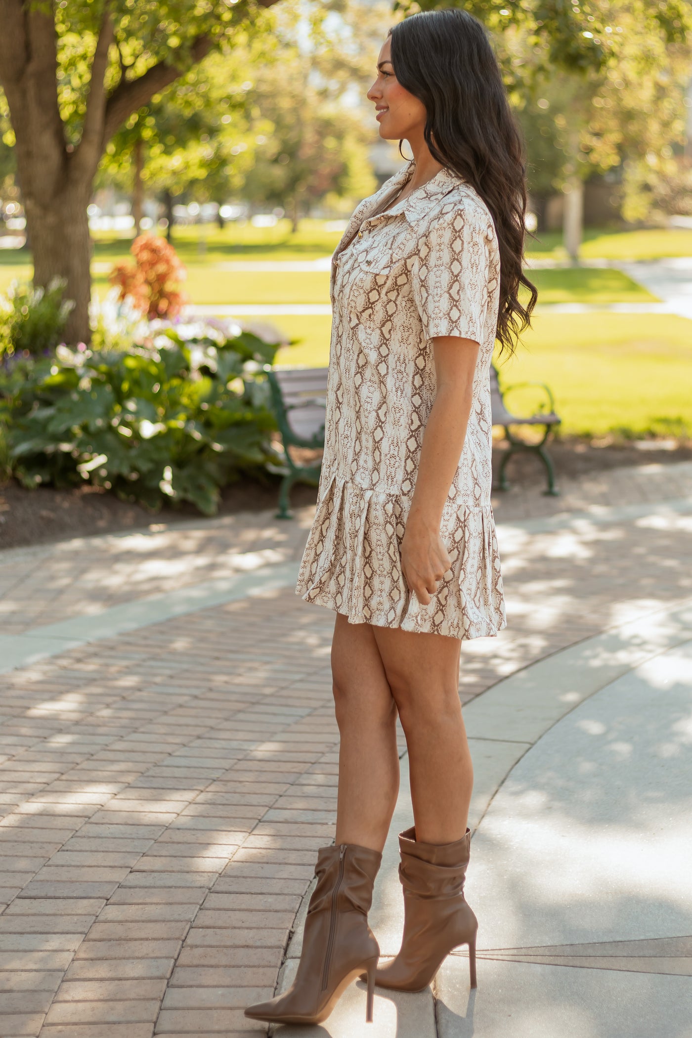 Flying Tomato Ivory Snakeskin Print Denim Mini Dress