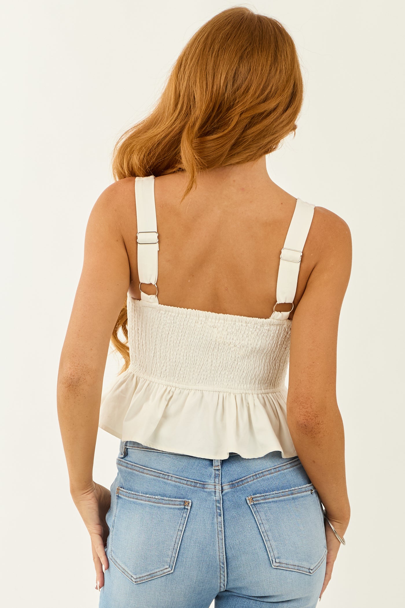 Flying Tomato Ivory Soft Denim Peplum Tank Top