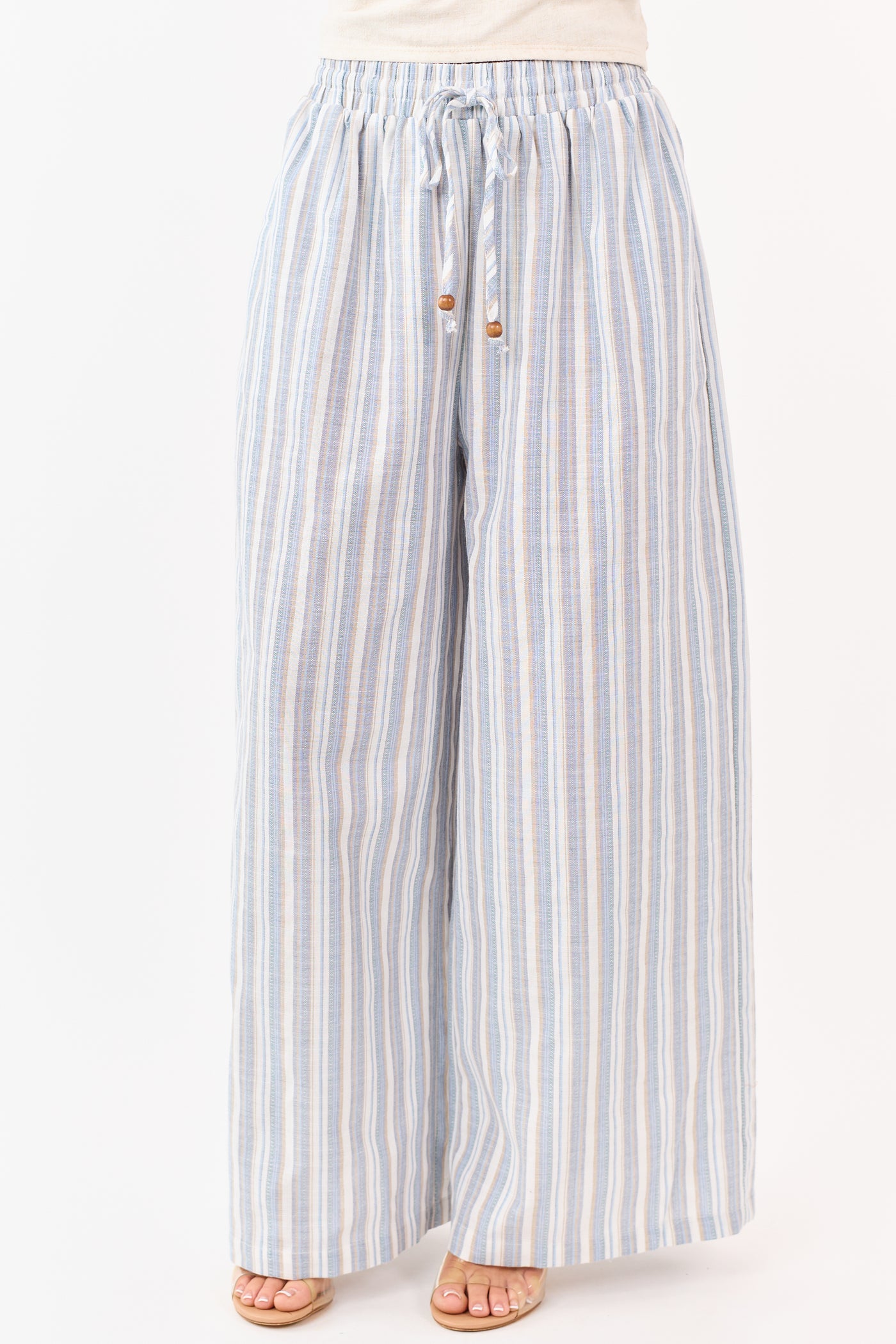 Flying Tomato Ivory Striped Wide Leg Pants