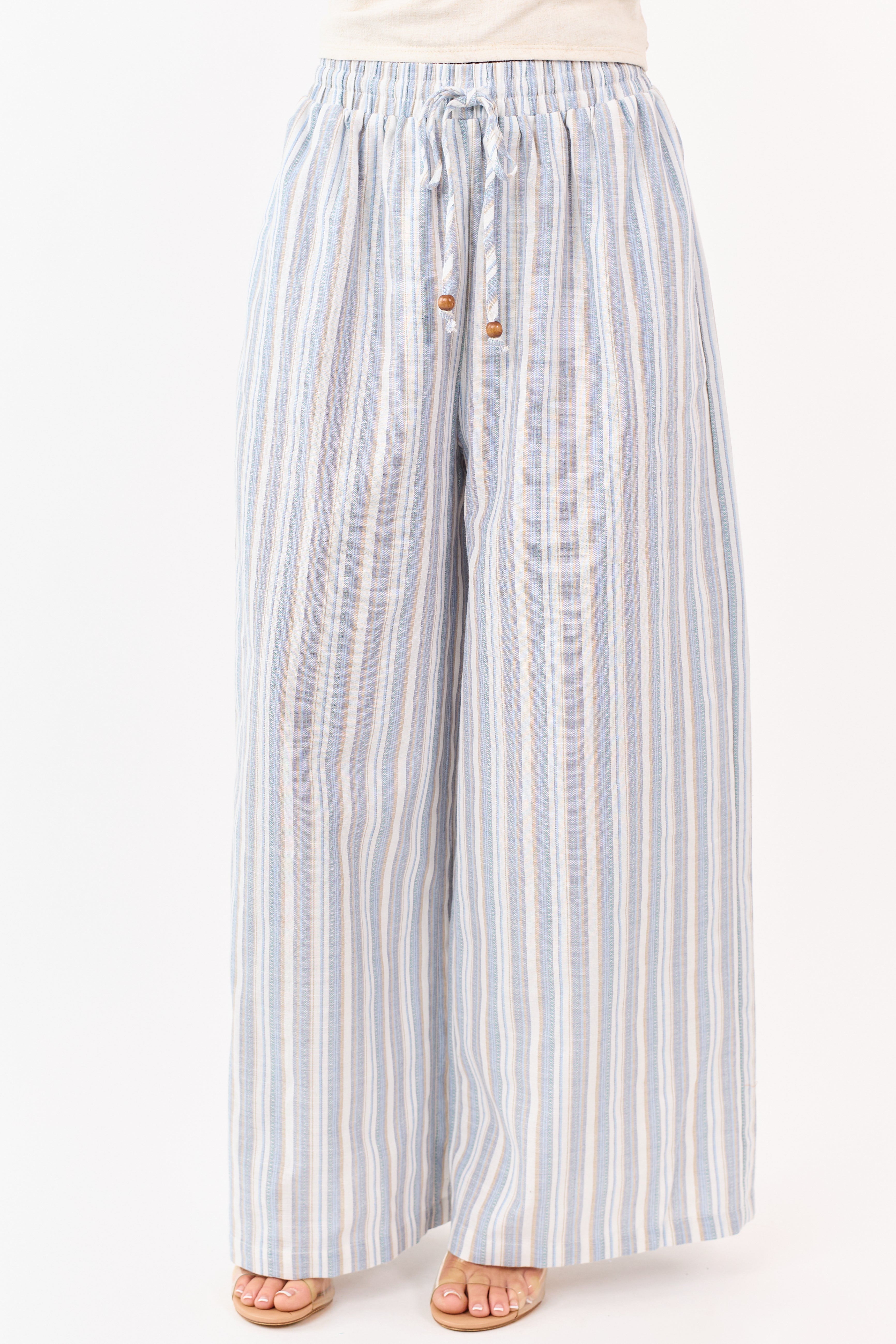 Flying Tomato Ivory Striped Wide Leg Pants