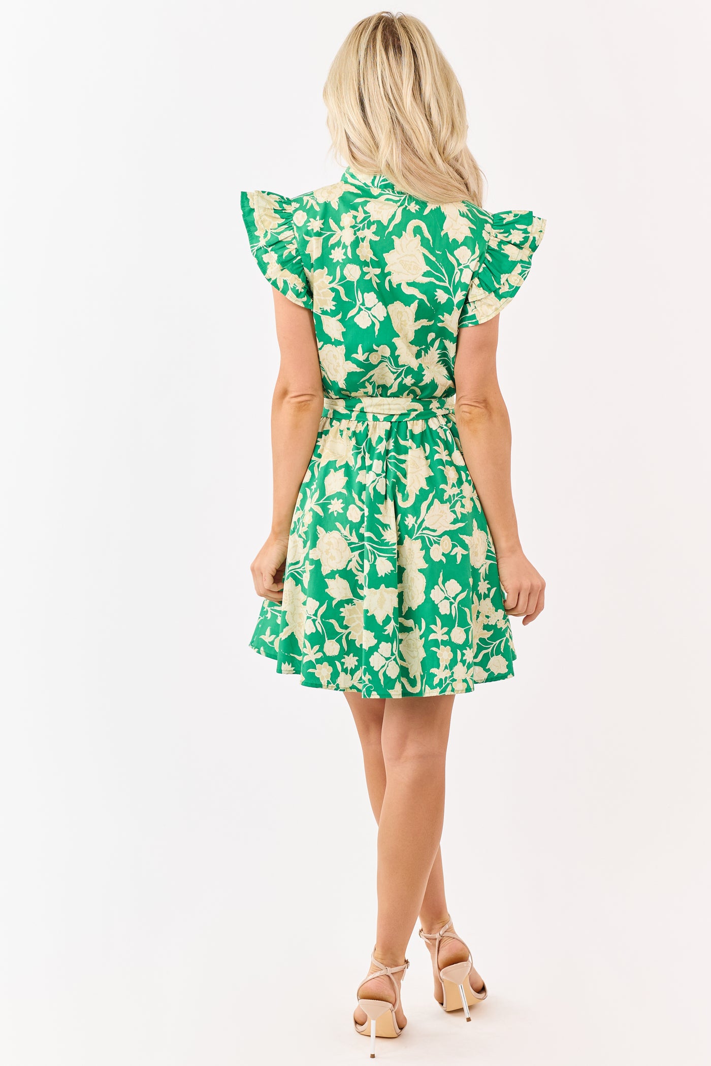 Flying Tomato Kelly Green Floral Cotton Short Dress Flying Tomato Kelly Green Floral Cotton Short Dress