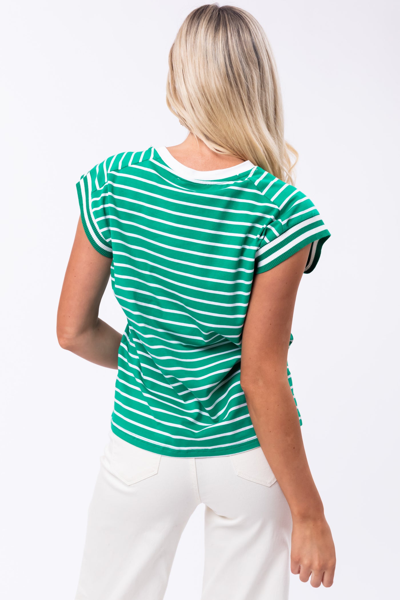 Flying Tomato Kelly Green Striped Cap Sleeve Top