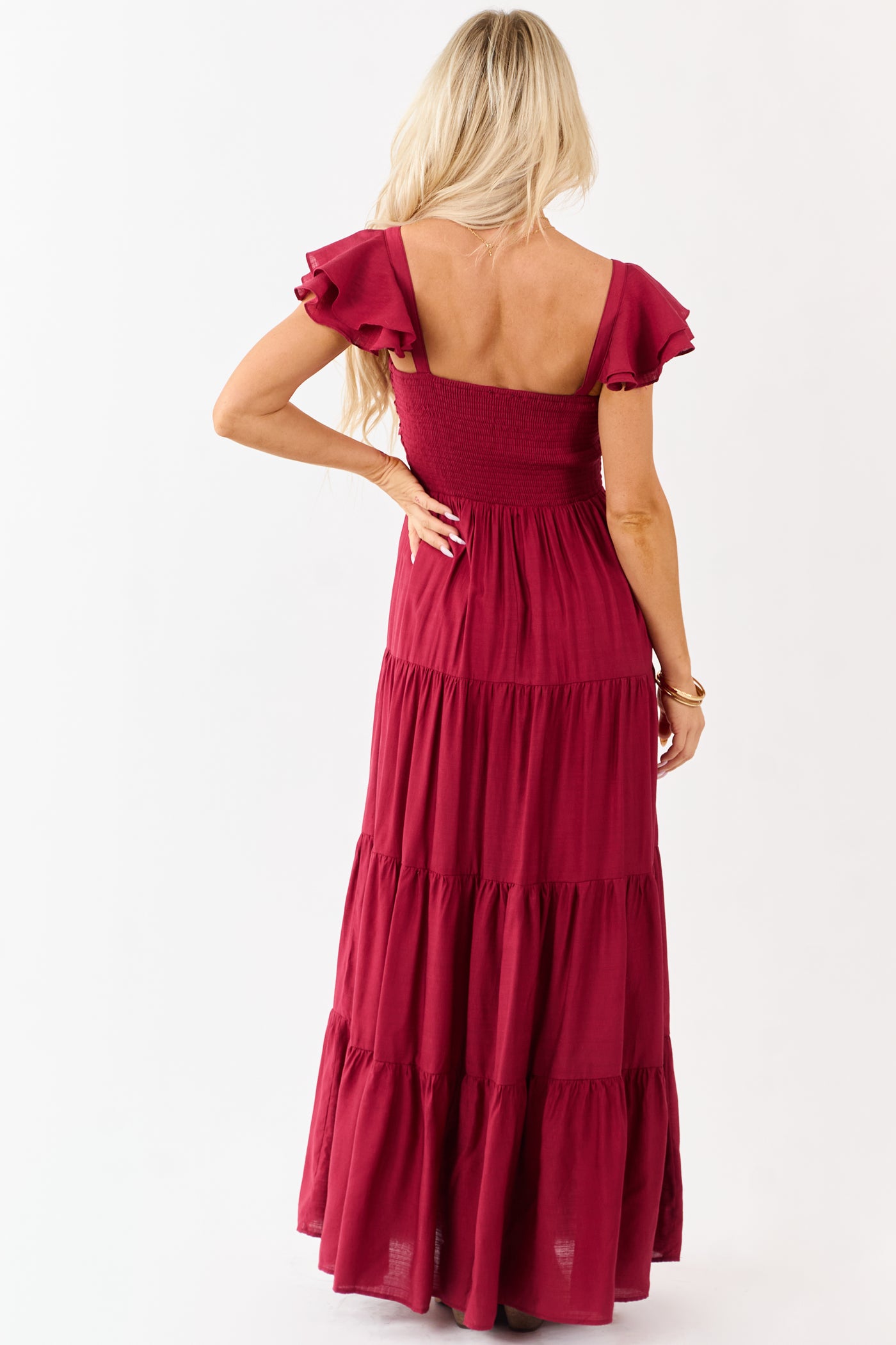 Flying Tomato Maroon Tiered Maxi Dress