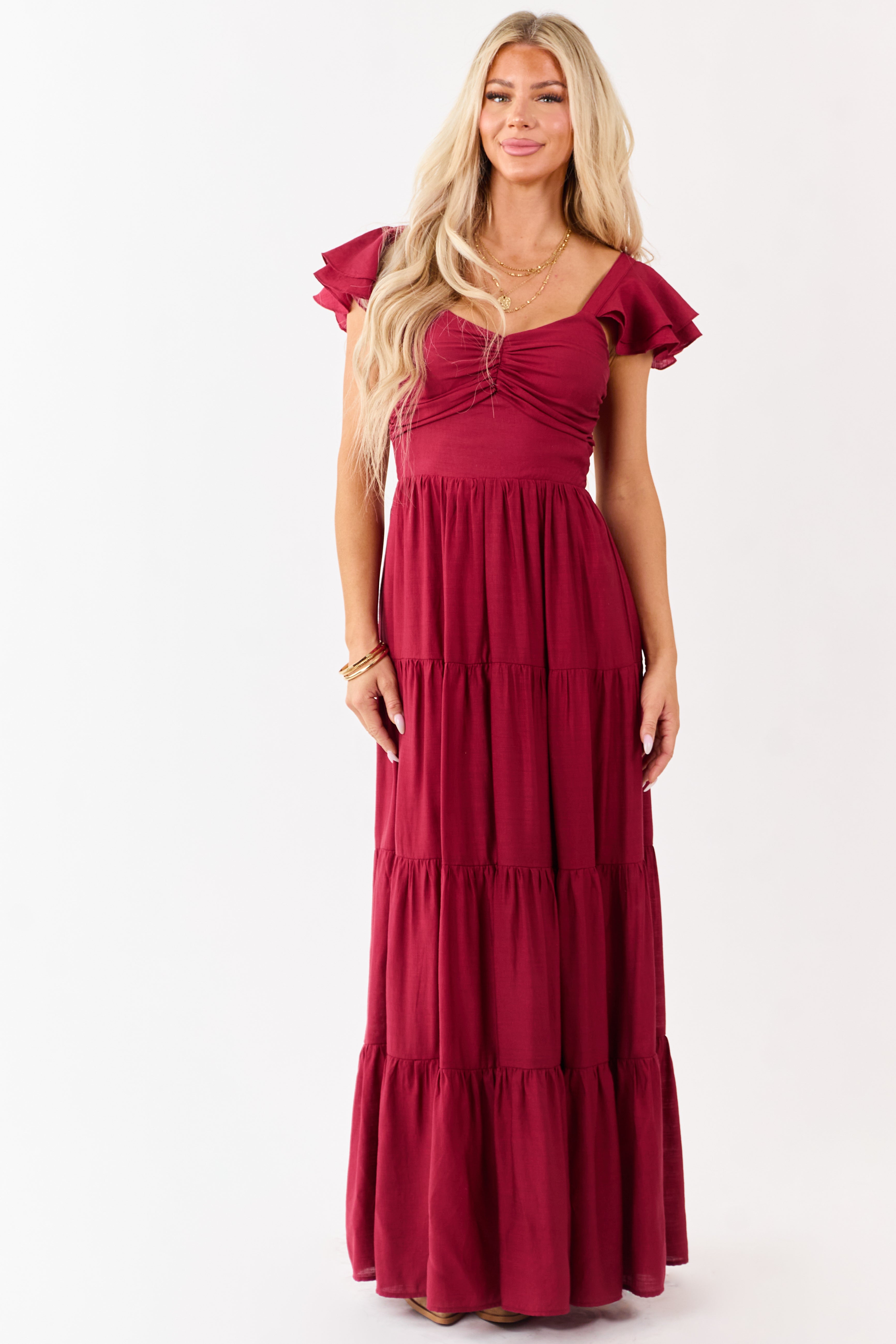 Flying Tomato Maroon Tiered Maxi Dress
