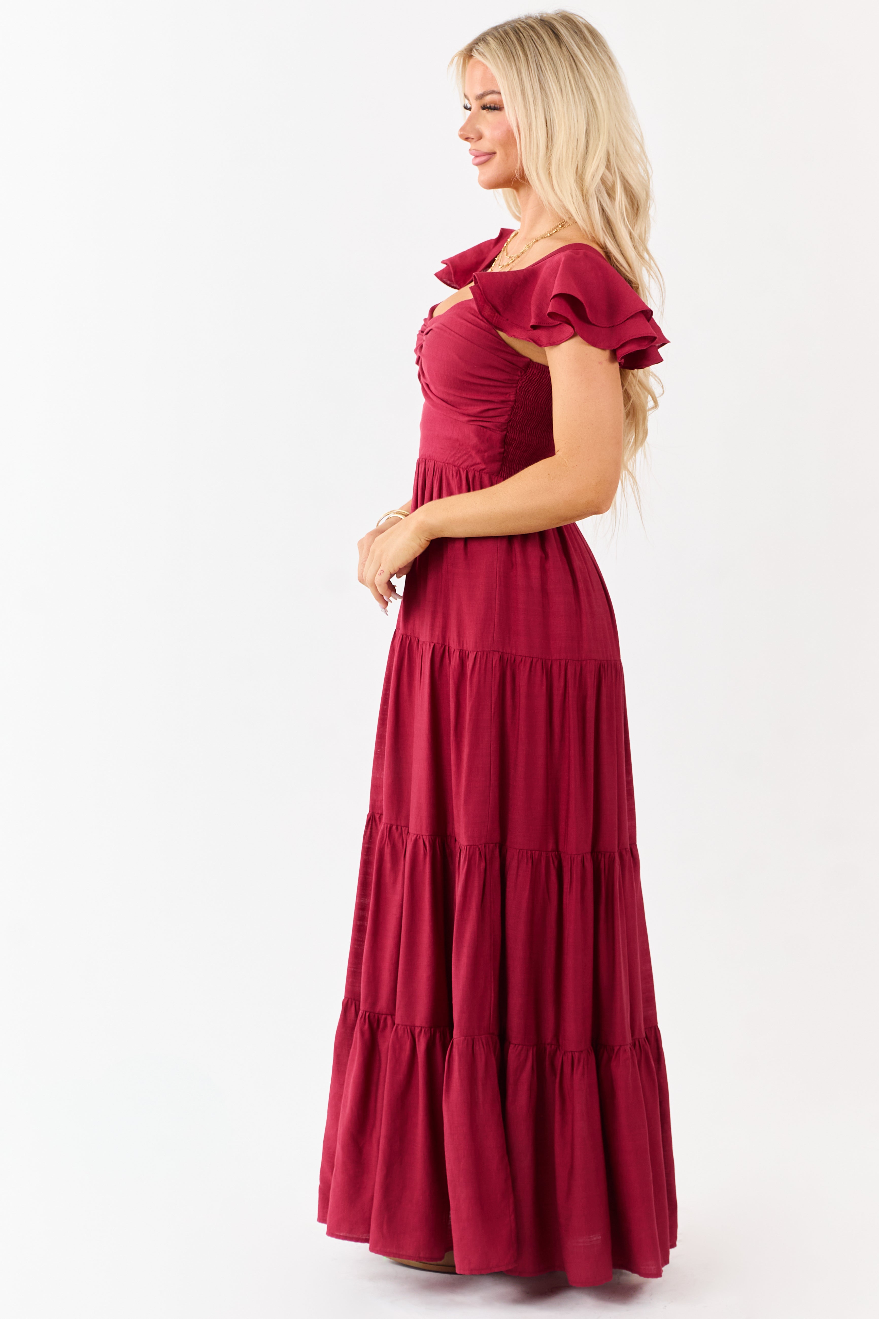 Flying Tomato Maroon Tiered Maxi Dress
