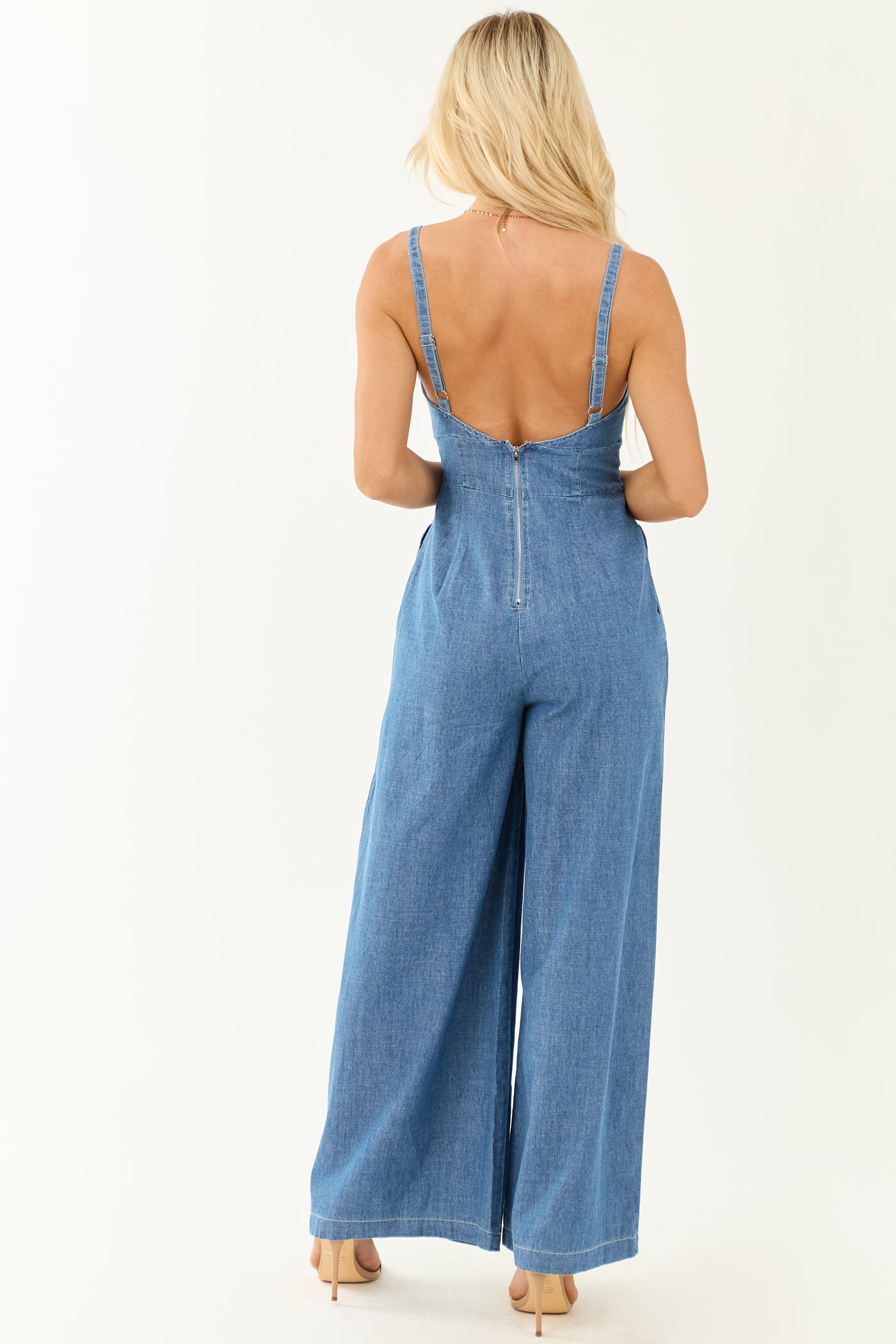 Flying Tomato Medium Wash Chambray Denim Jumpsuit