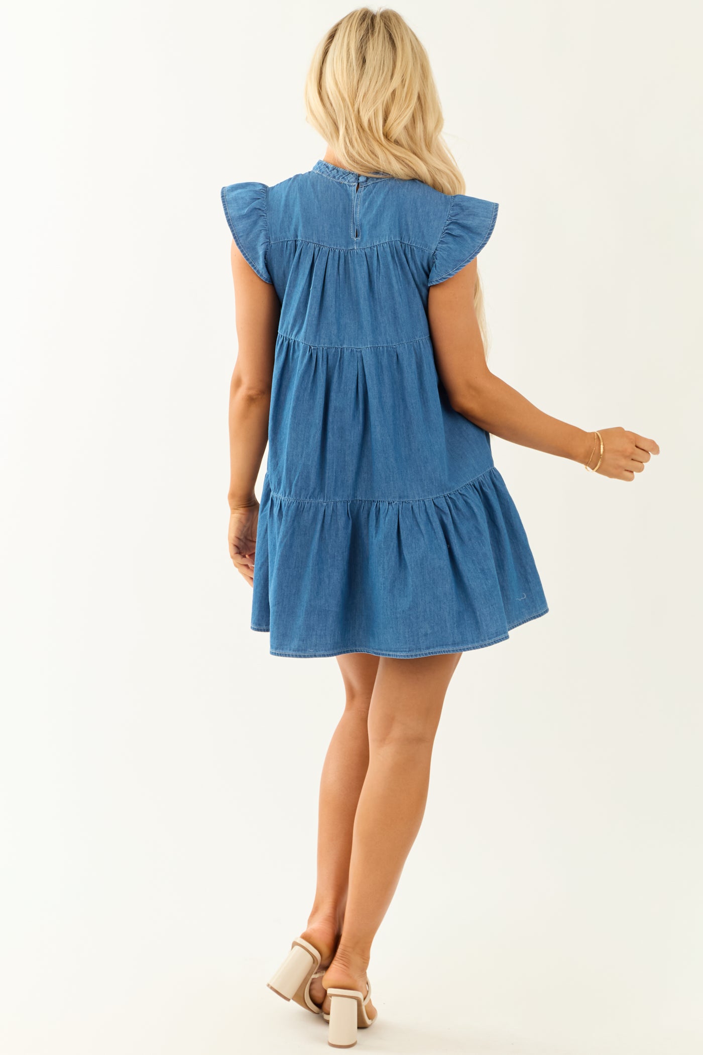 Flying Tomato Medium Wash Chambray Mini Dress Flying Tomato Medium Wash Chambray Mini Dress