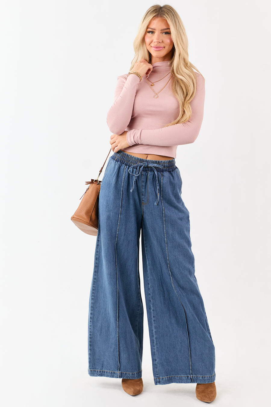 Flying Tomato Medium Wash Wide Leg Denim Pants