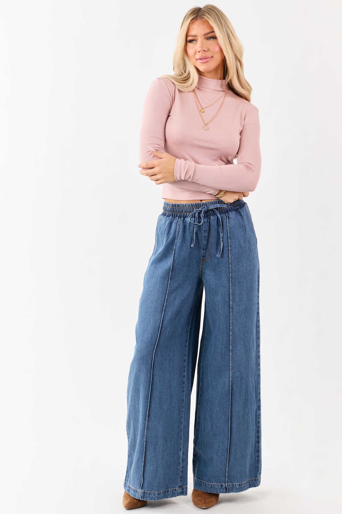 Flying Tomato Medium Wash Wide Leg Denim Pants