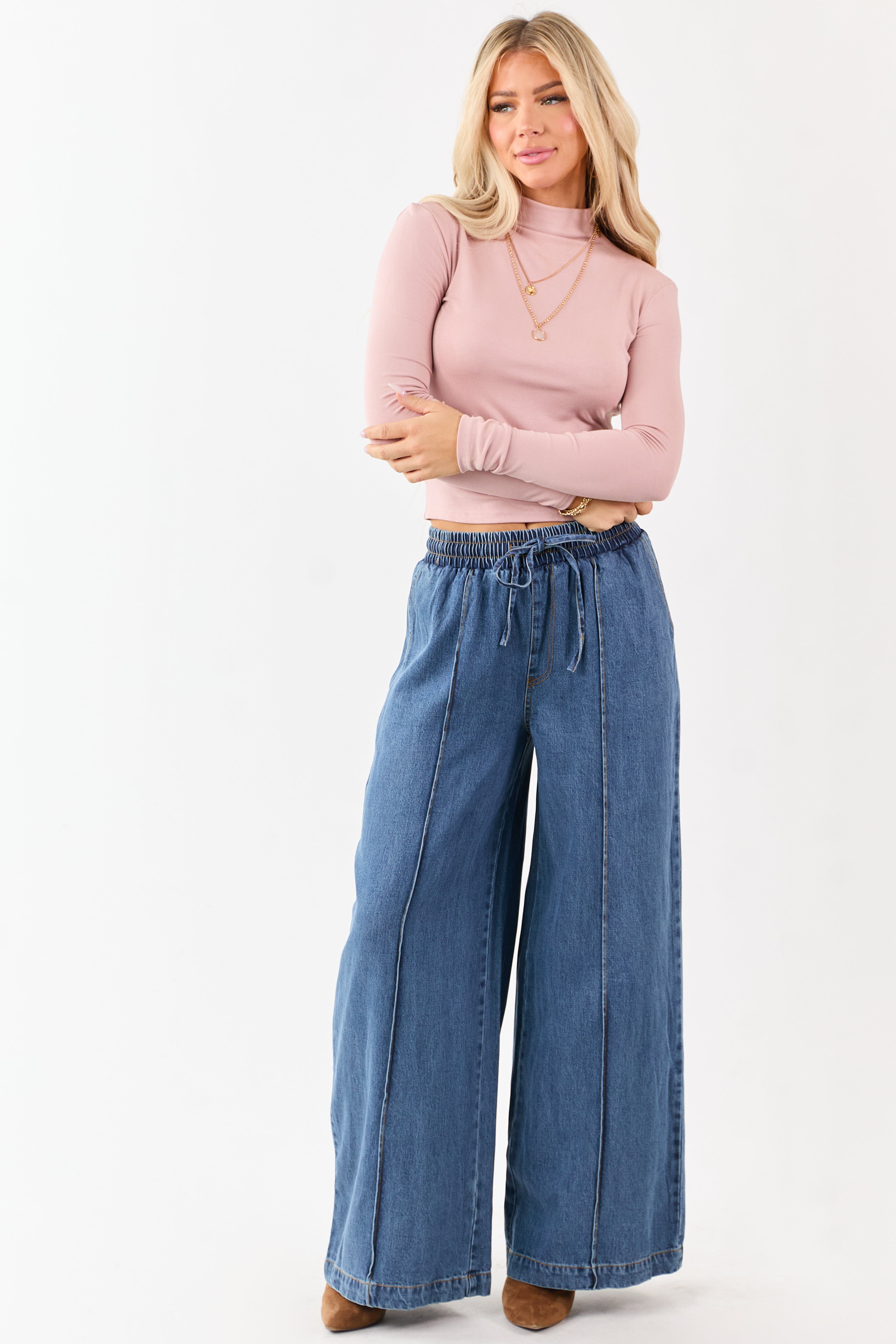 Flying Tomato Medium Wash Wide Leg Denim Pants