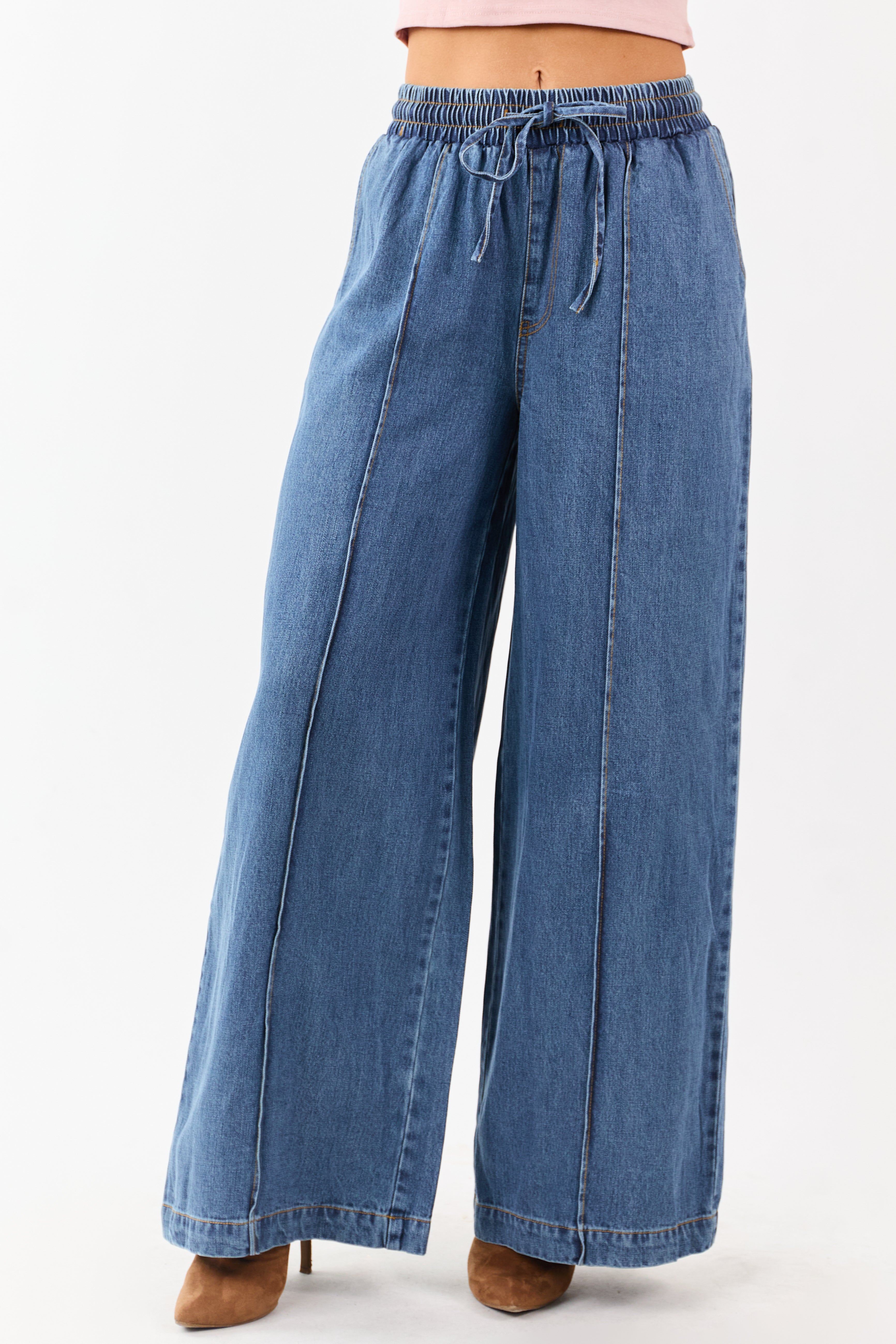 Flying Tomato Medium Wash Wide Leg Denim Pants | Lime Lush Boutique