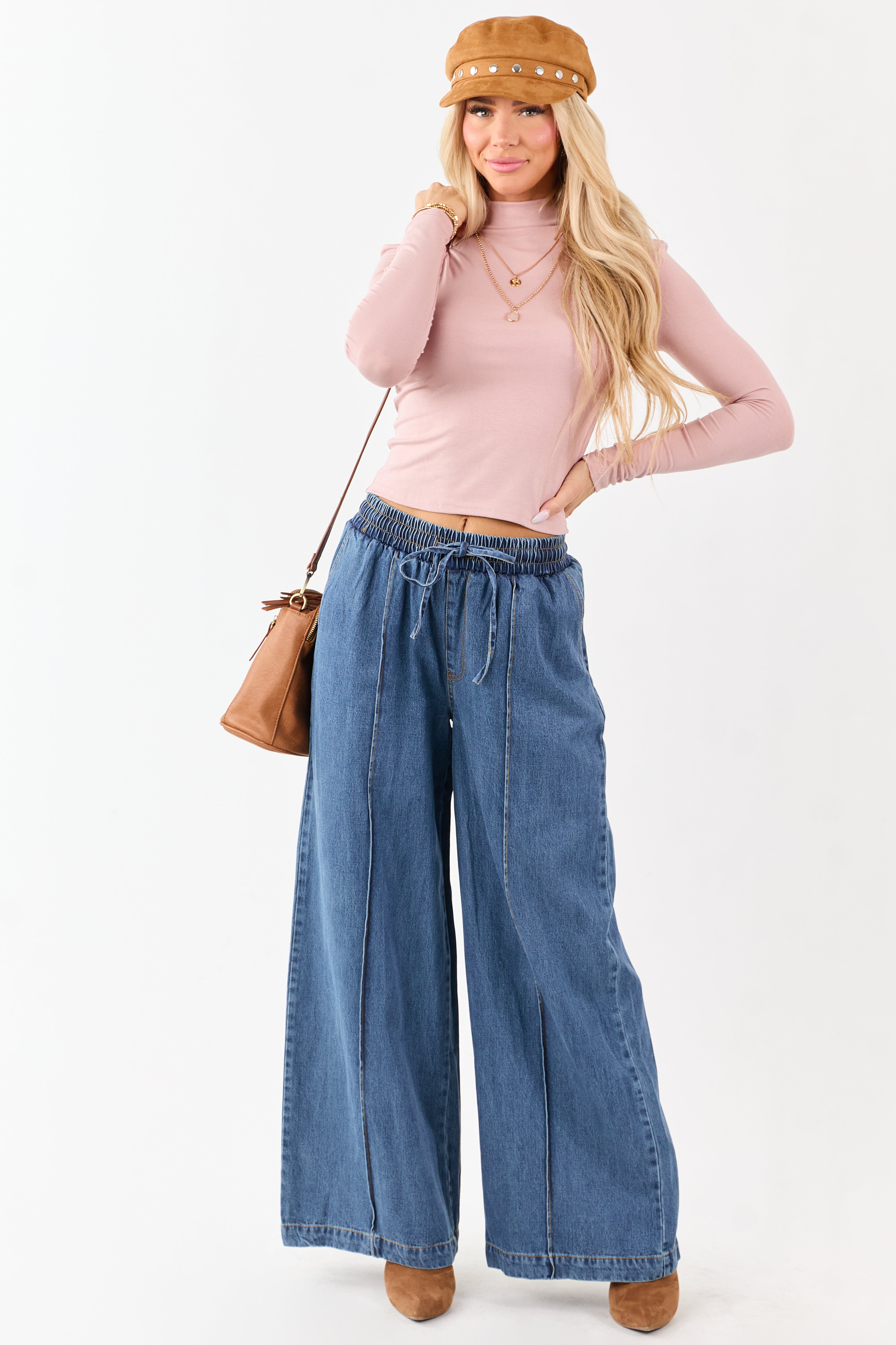 Flying Tomato Medium Wash Wide Leg Denim Pants