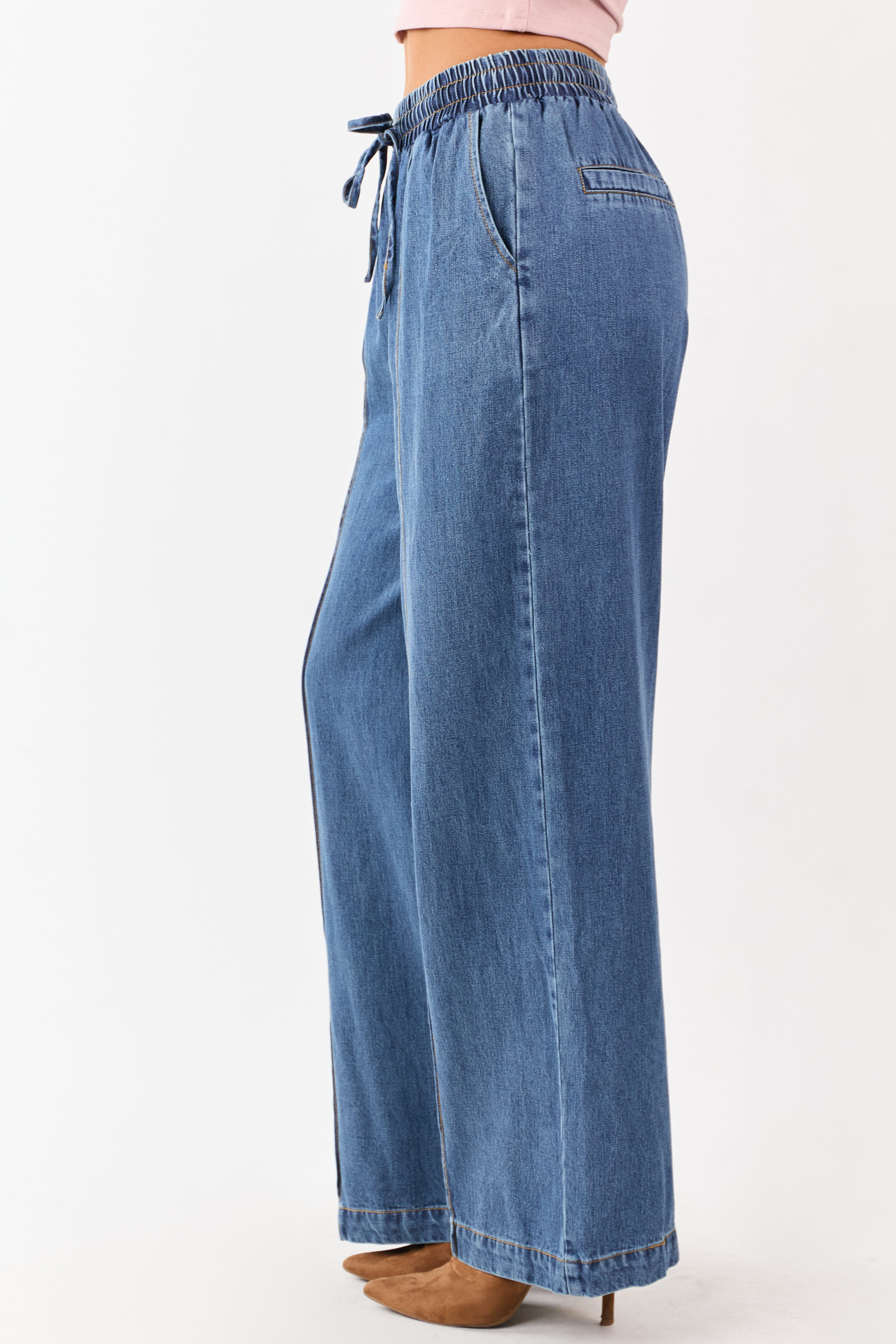 Flying Tomato Medium Wash Wide Leg Denim Pants