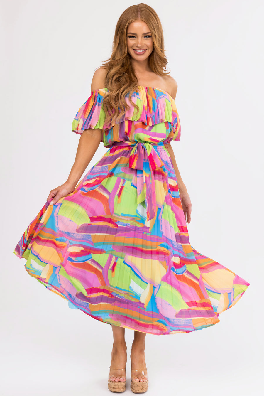 Flying Tomato Multicolor Pleated Maxi Dress