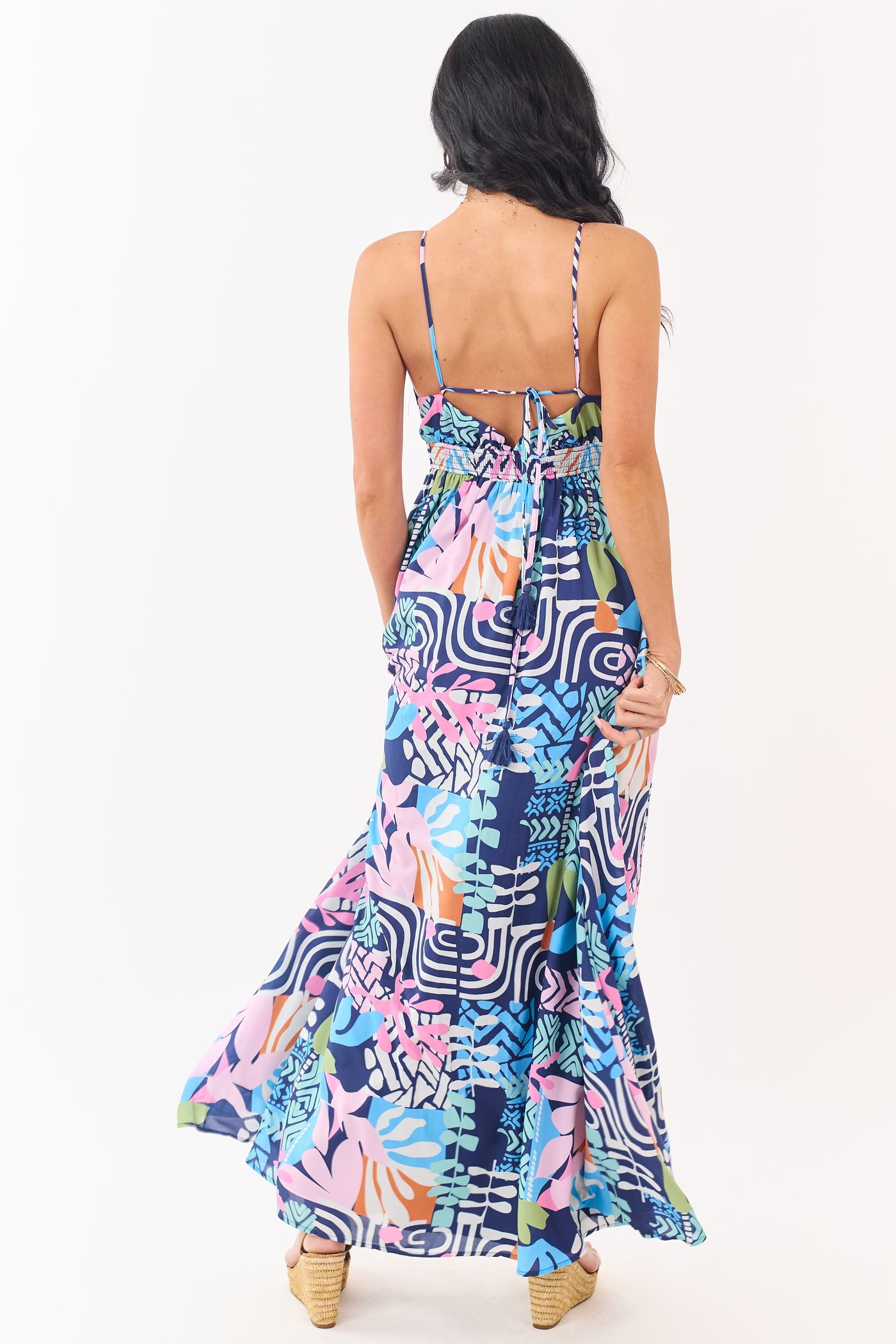 Flying Tomato Navy Abstract Print Maxi Dress