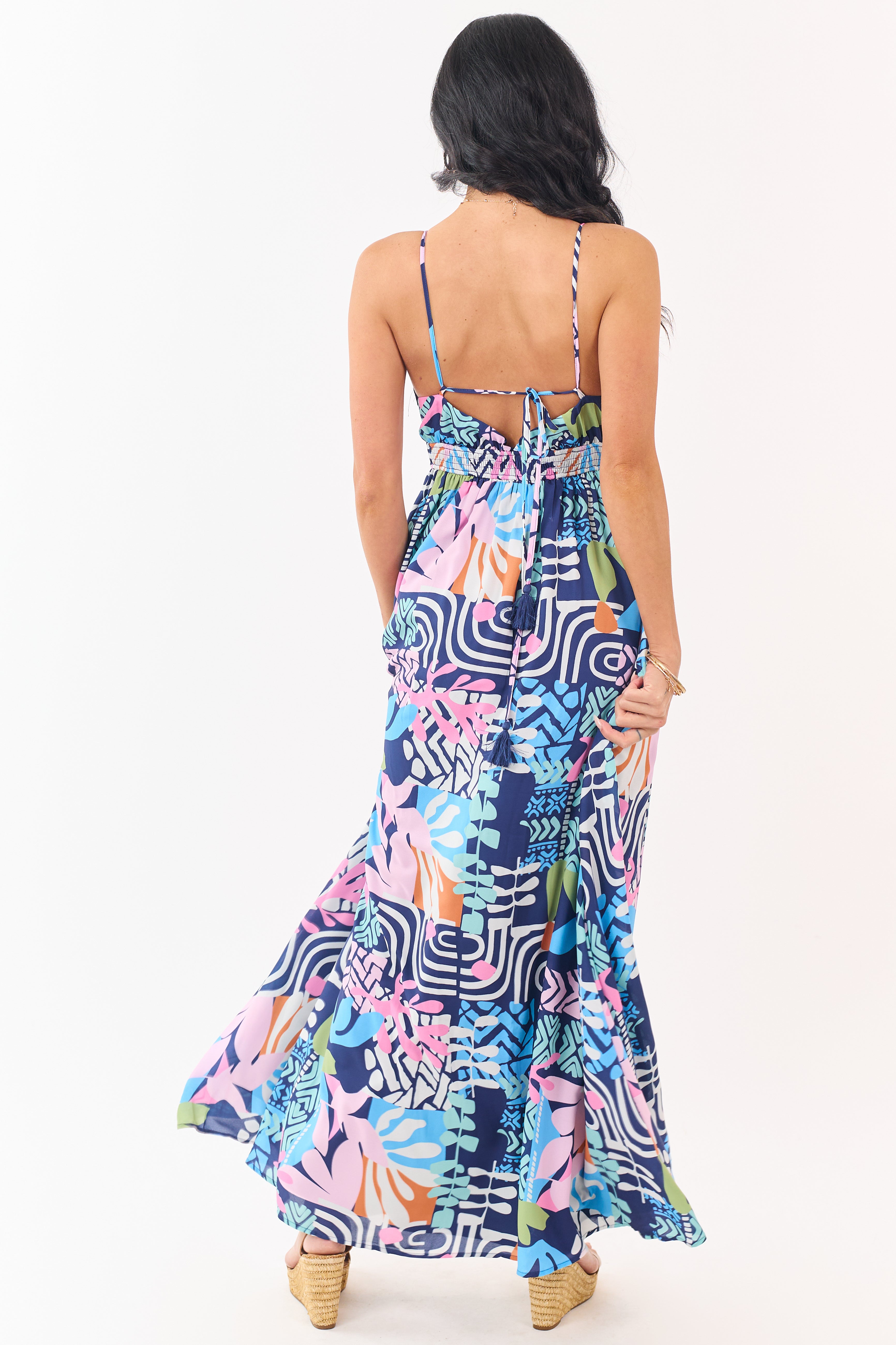 Flying Tomato Navy Abstract Print Maxi Dress