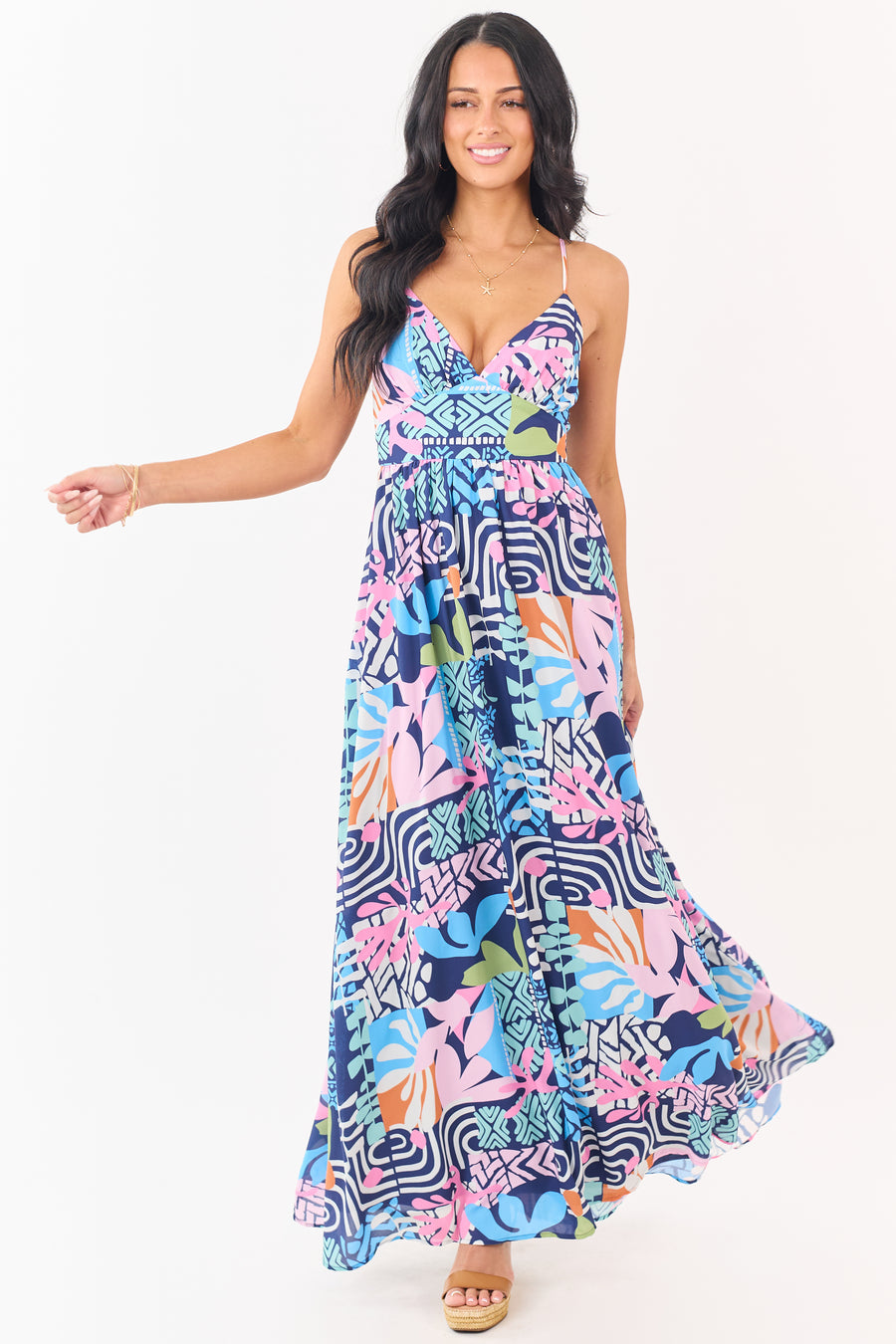 Flying Tomato Navy Abstract Print Maxi Dress
