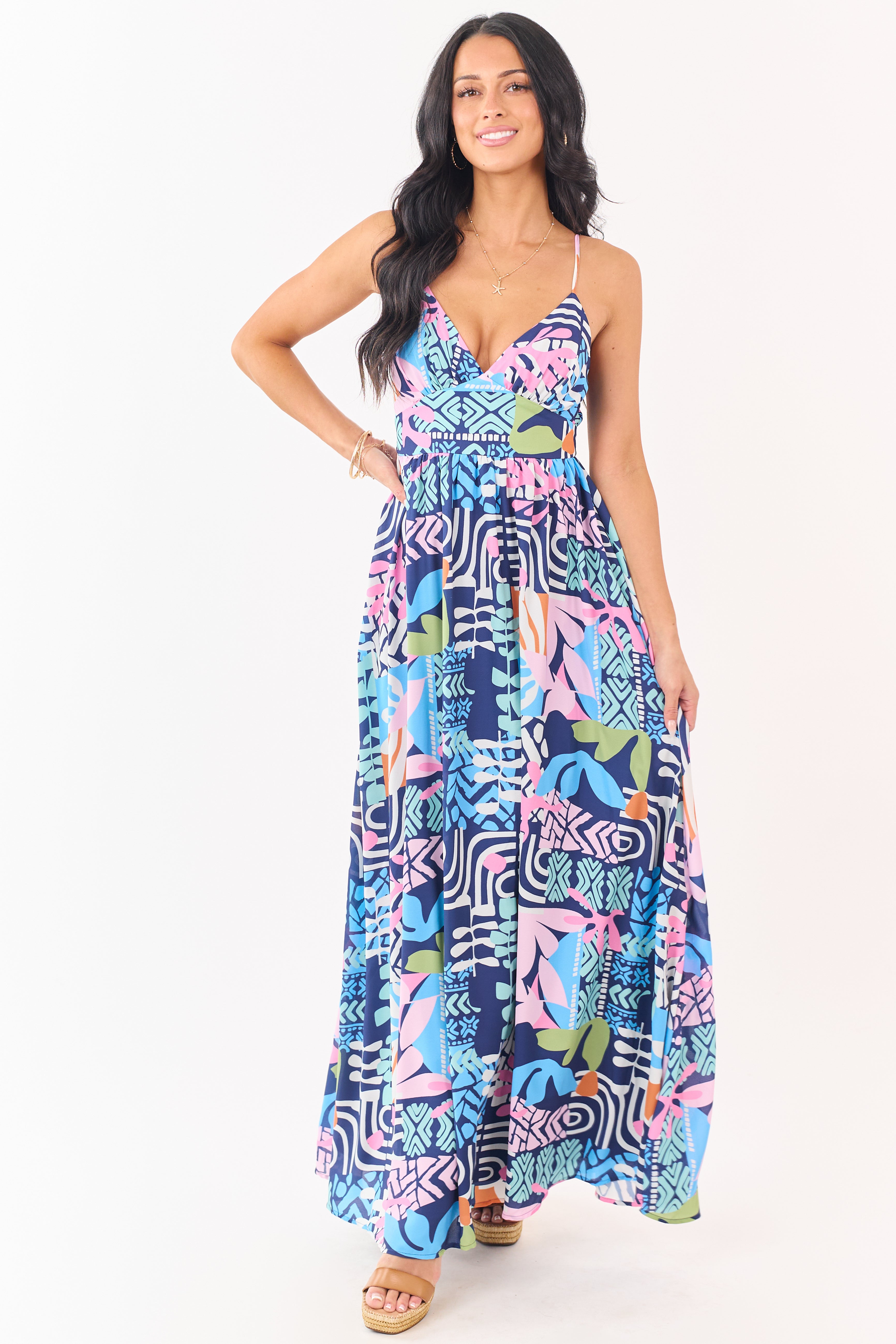 flying tomato blue dress BLUE CHATEAU WOVEN MAXI DRESS
