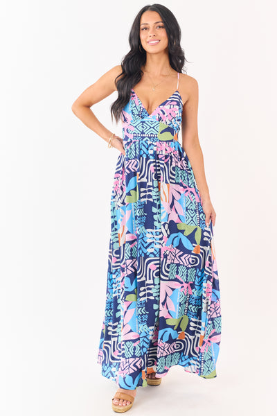 Flying Tomato Navy Abstract Print Maxi Dress