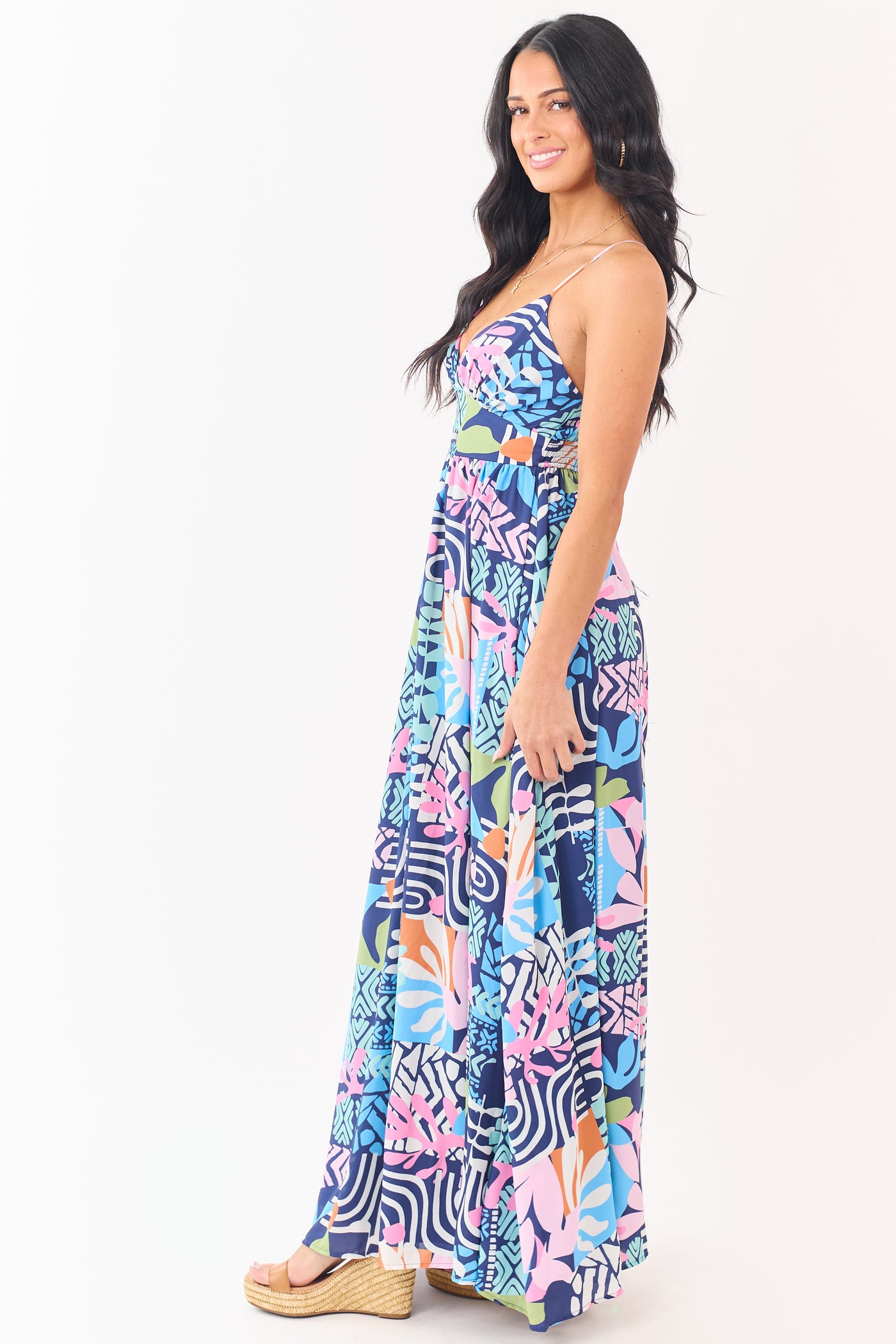 Flying Tomato Navy Abstract Print Maxi Dress