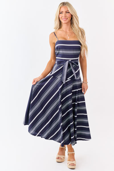 Flying Tomato Navy Striped Cotton Midi Dress